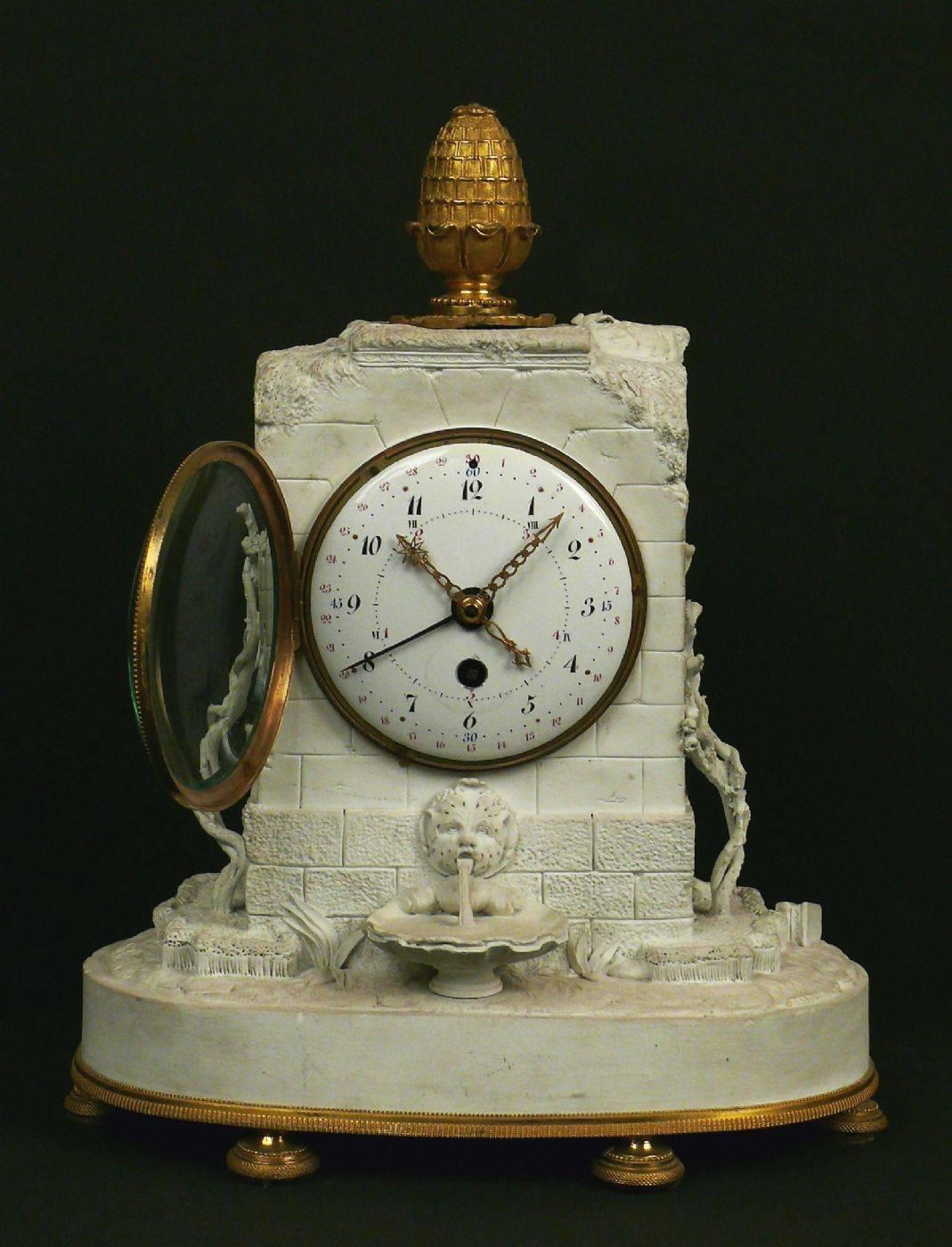 French Romantic Clock Sevres Bisque Porcelain, France, 1793