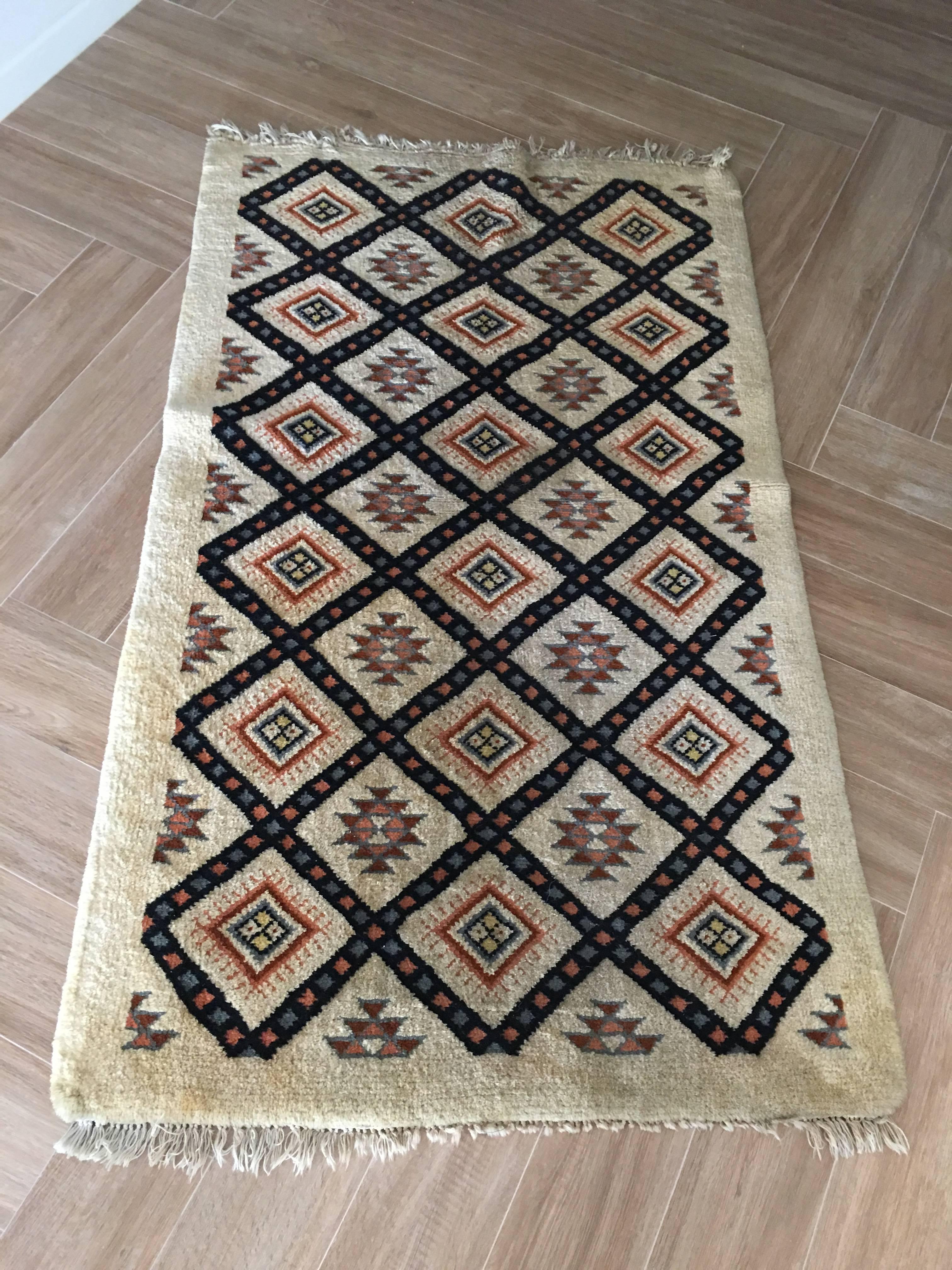 Mid-Century Modern Moroccan Abstract Tribal Design Wool Carpet/Rug