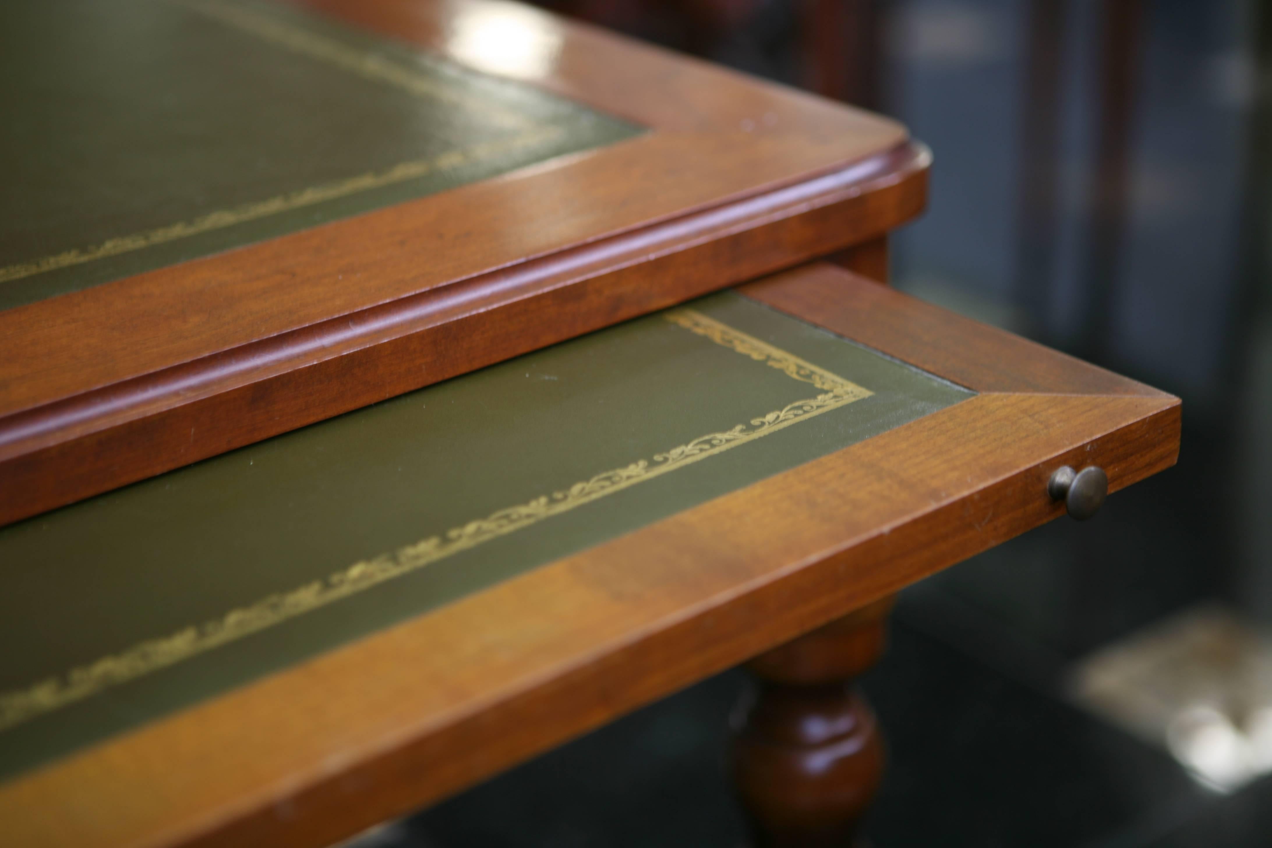 Carved Antique French Writing Table with Green Leather Top, circa 1880