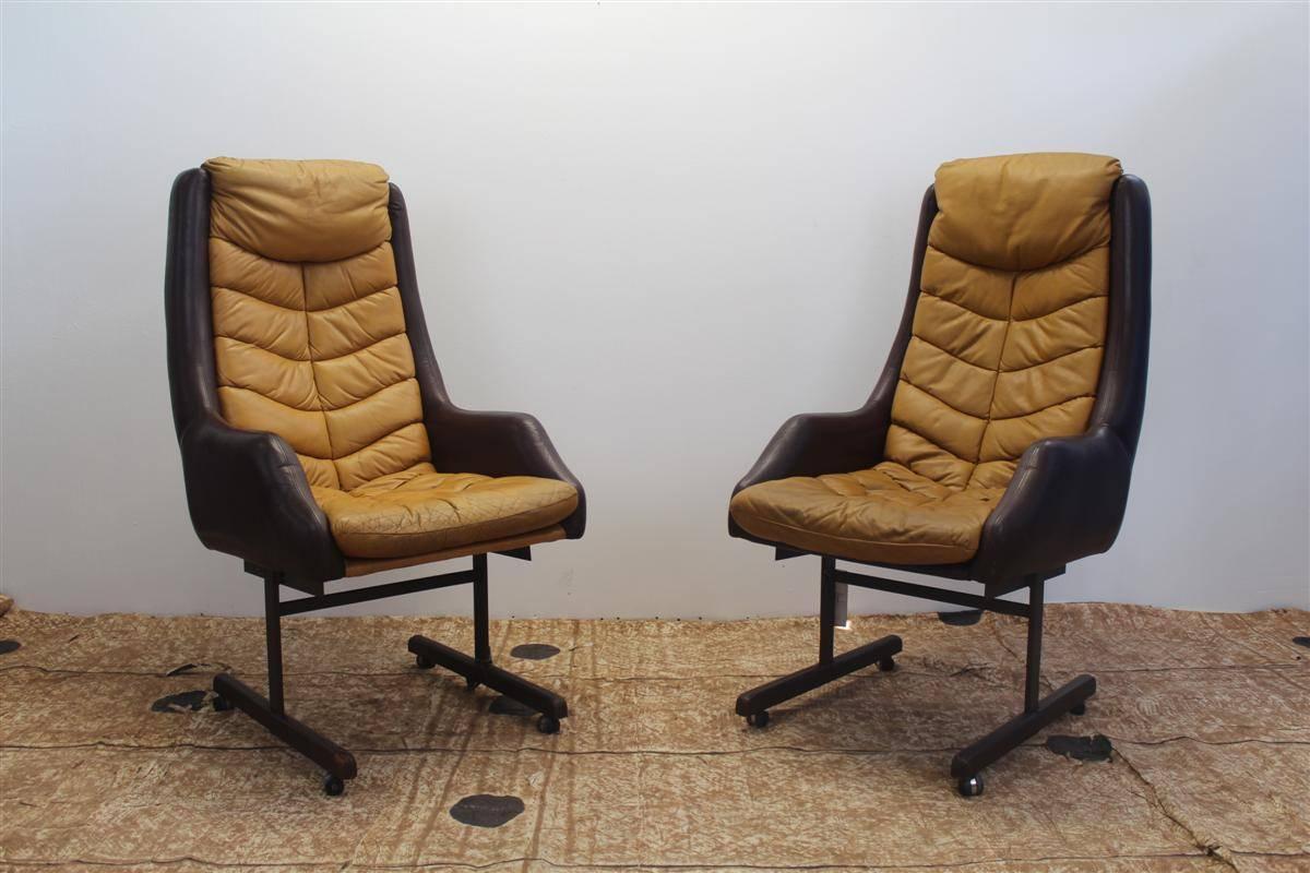 Unique Pirelli leather Italian armchairs for an extremely design office or any stylish interior.
