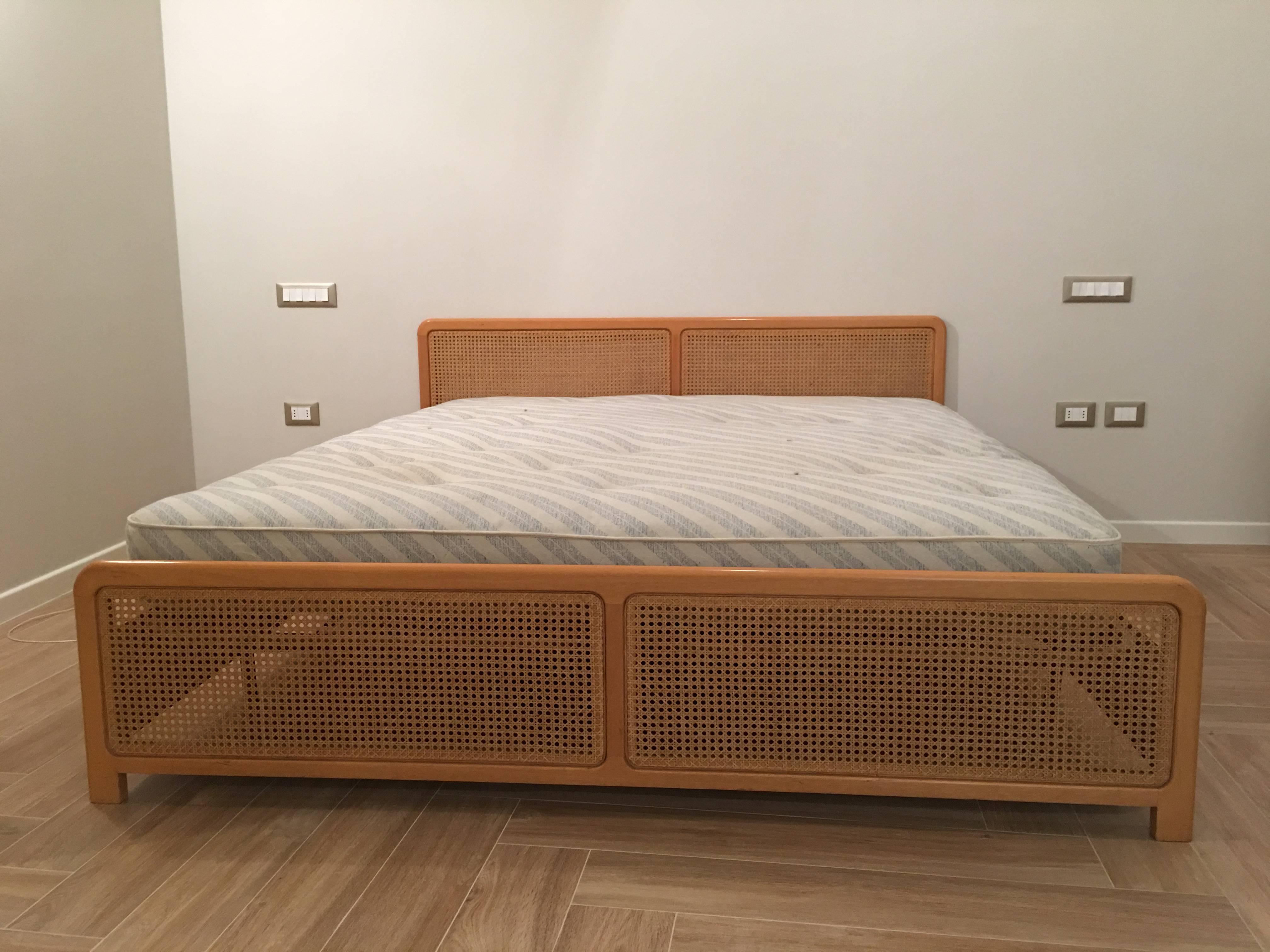 Italian Wooden Cane Double Bed Frame