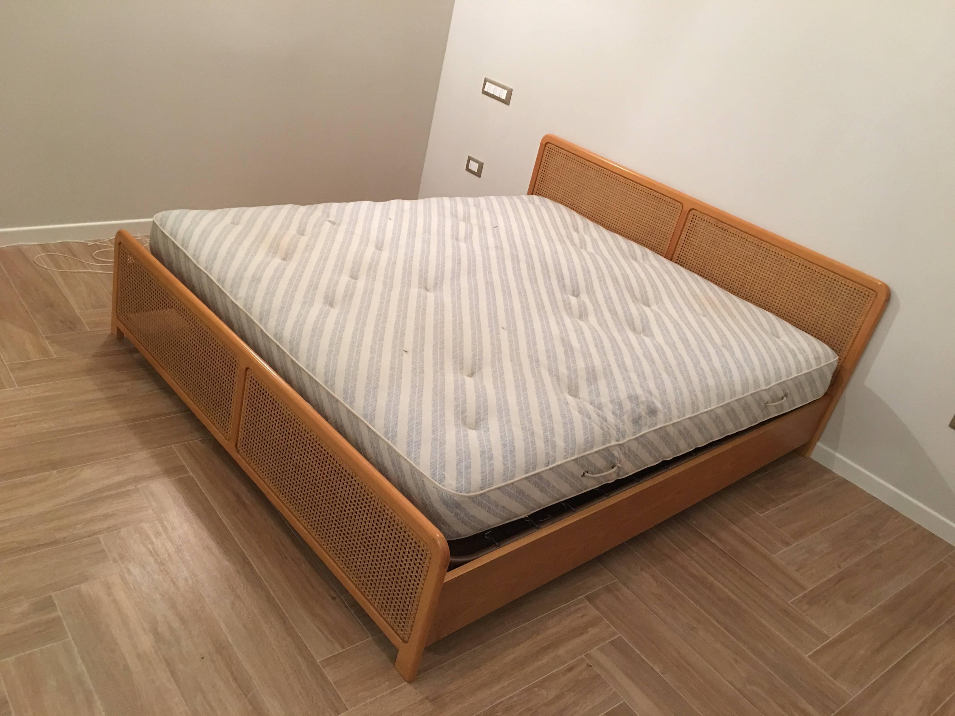 Wooden Cane Double Bed Frame In Excellent Condition In Sofia, BG
