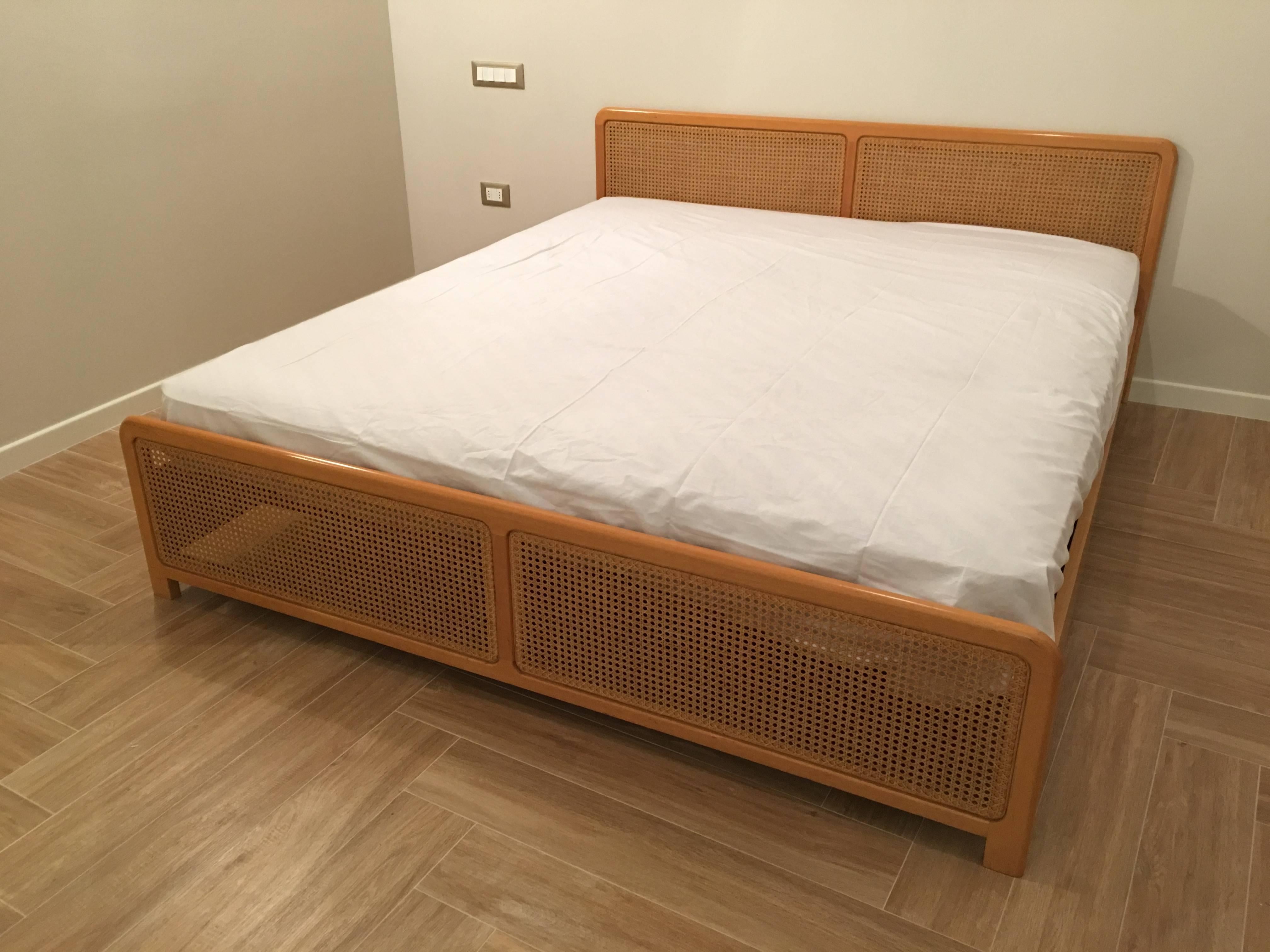 20th Century Wooden Cane Double Bed Frame
