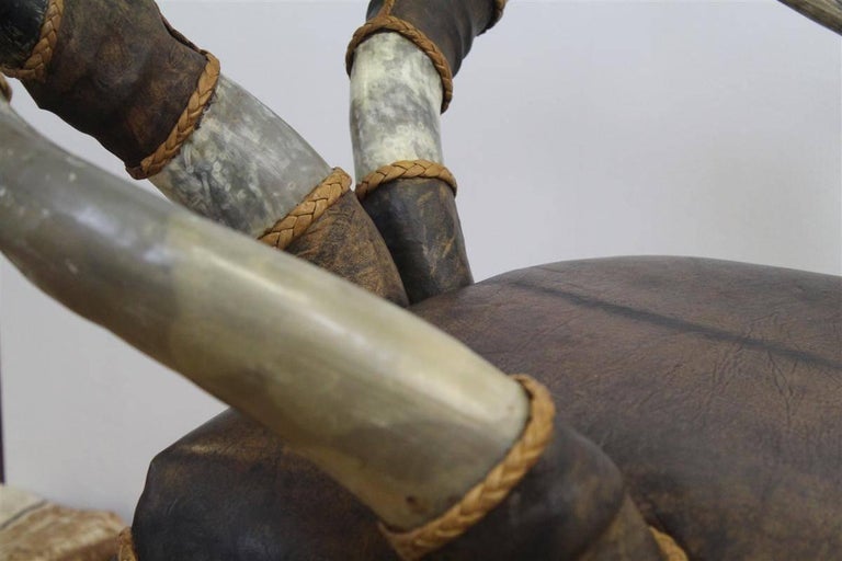 African Large Bull or Cow Horn Leather Armchairs at 1stDibs