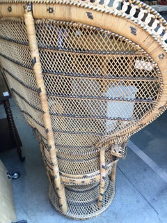 Midcentury Wicker Rattan Peacock Fan Back Chair