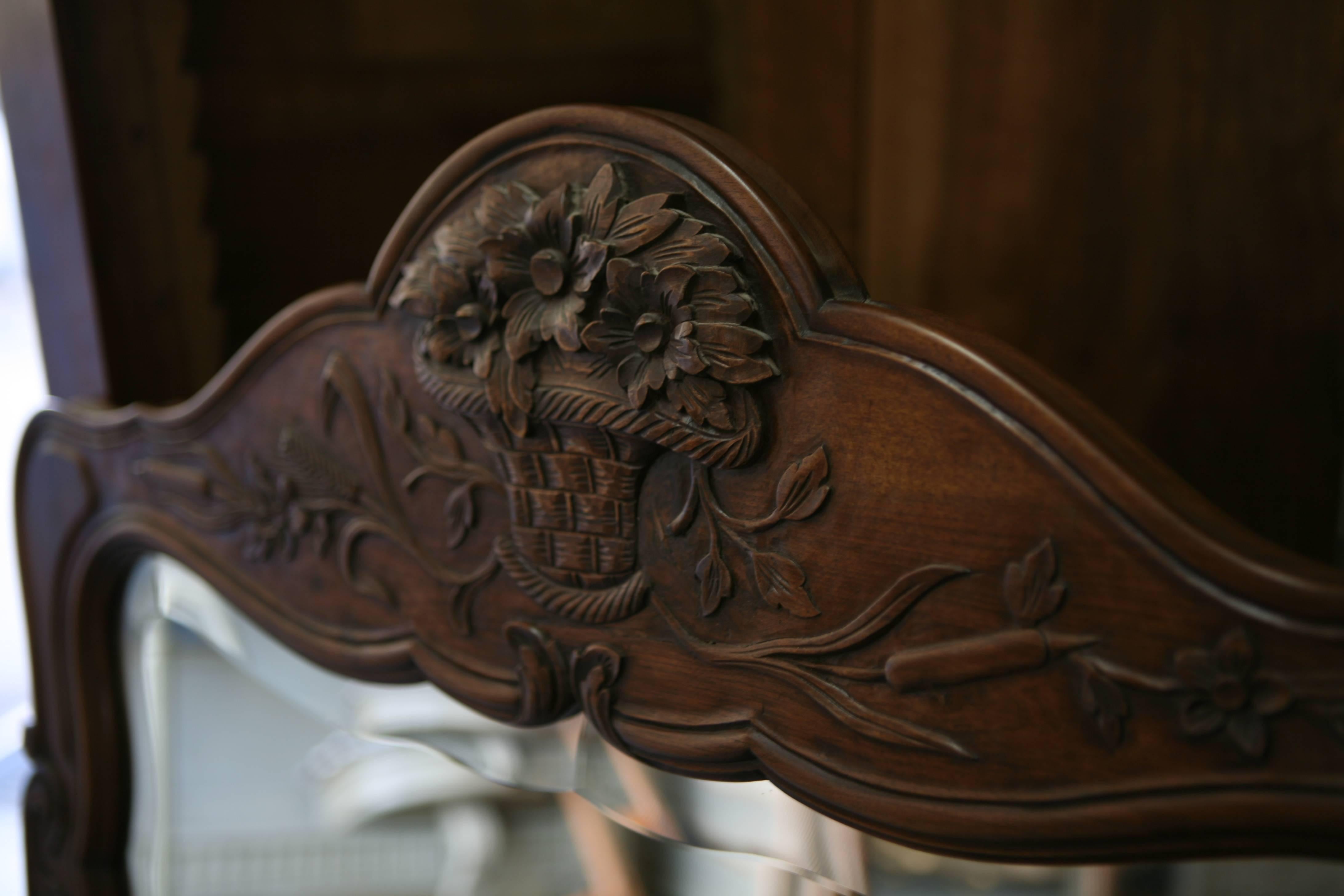 French 19th Century Walnut Hand-Carved Mirror in Louis XV Style