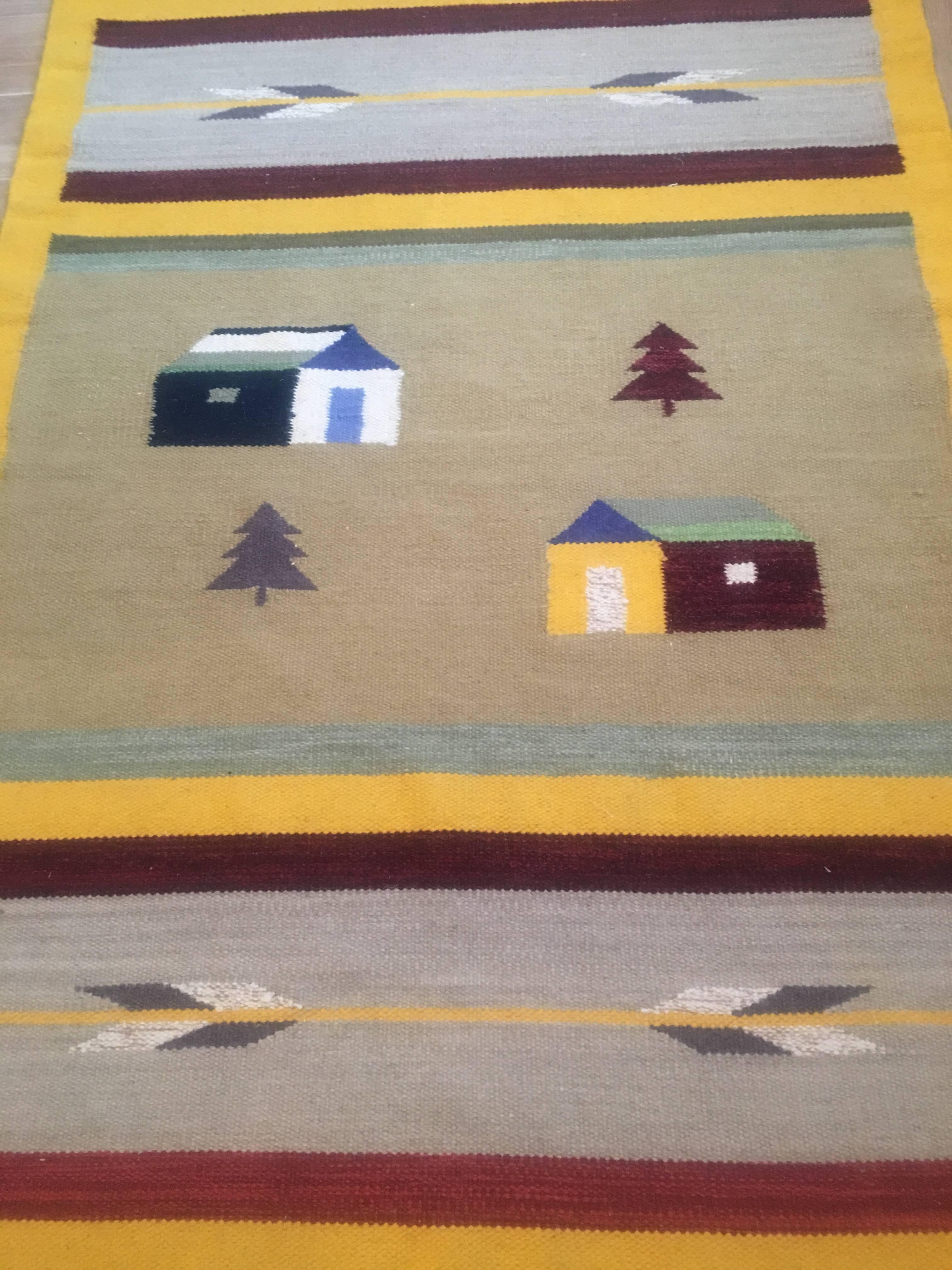 Hand-Knotted Yellow Color Handmade Wool Navajo Rug or Carpet, 1920s