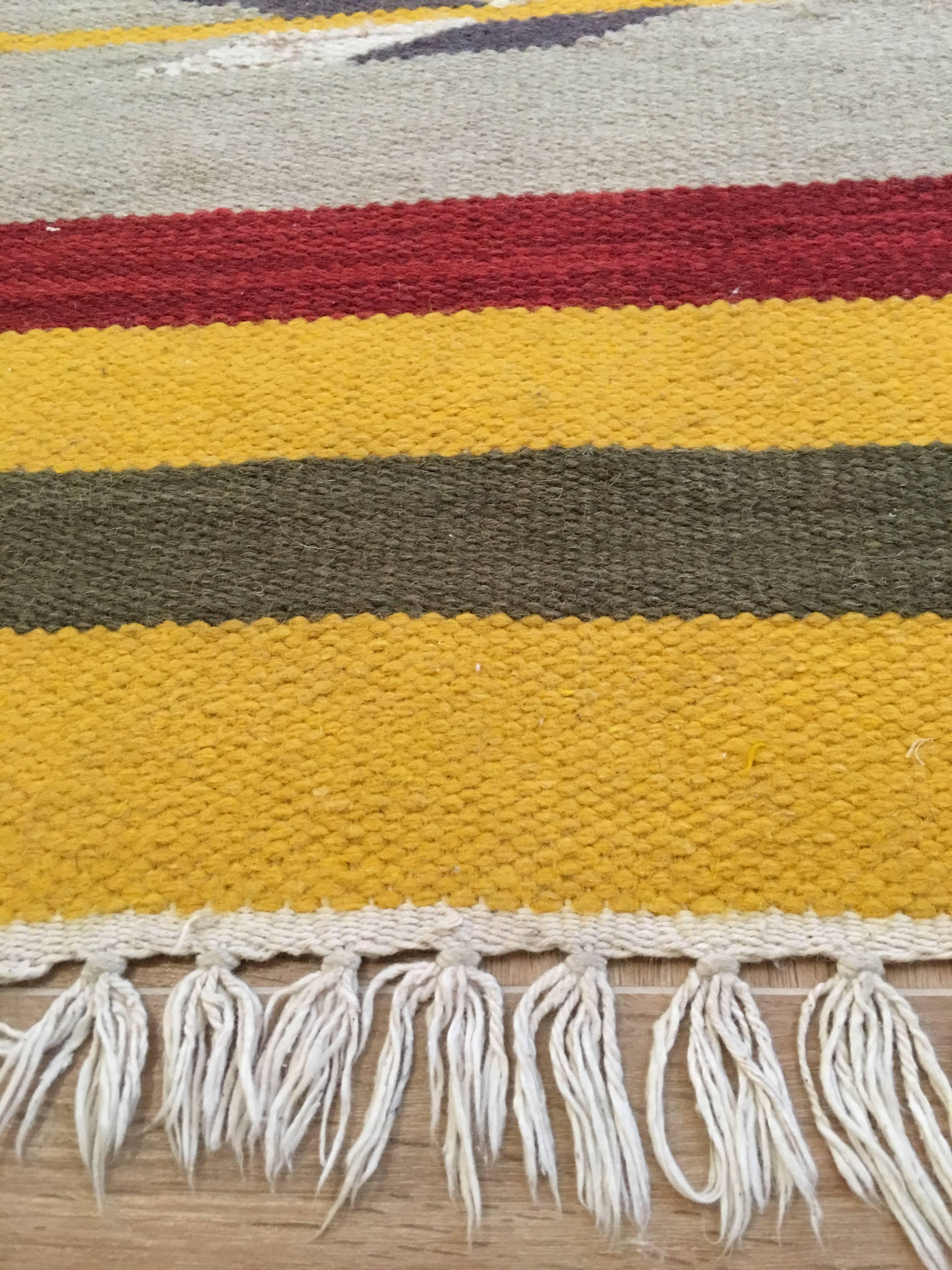 Yellow Color Handmade Wool Navajo Rug or Carpet, 1920s In Excellent Condition In Sofia, BG