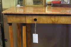 Biedermeier Console Birch Table with Pink Marble
