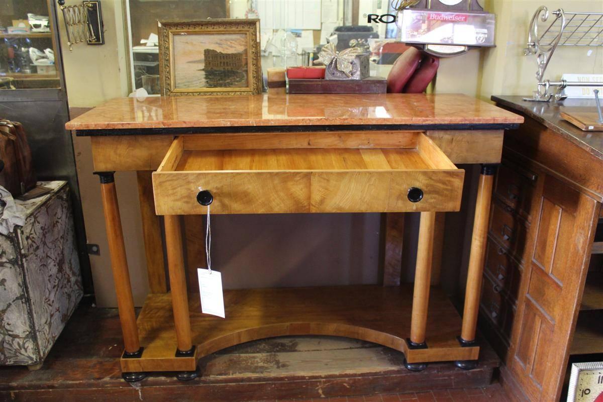 Biedermeier Console Birch Table with Pink Marble In Excellent Condition In Sofia, BG