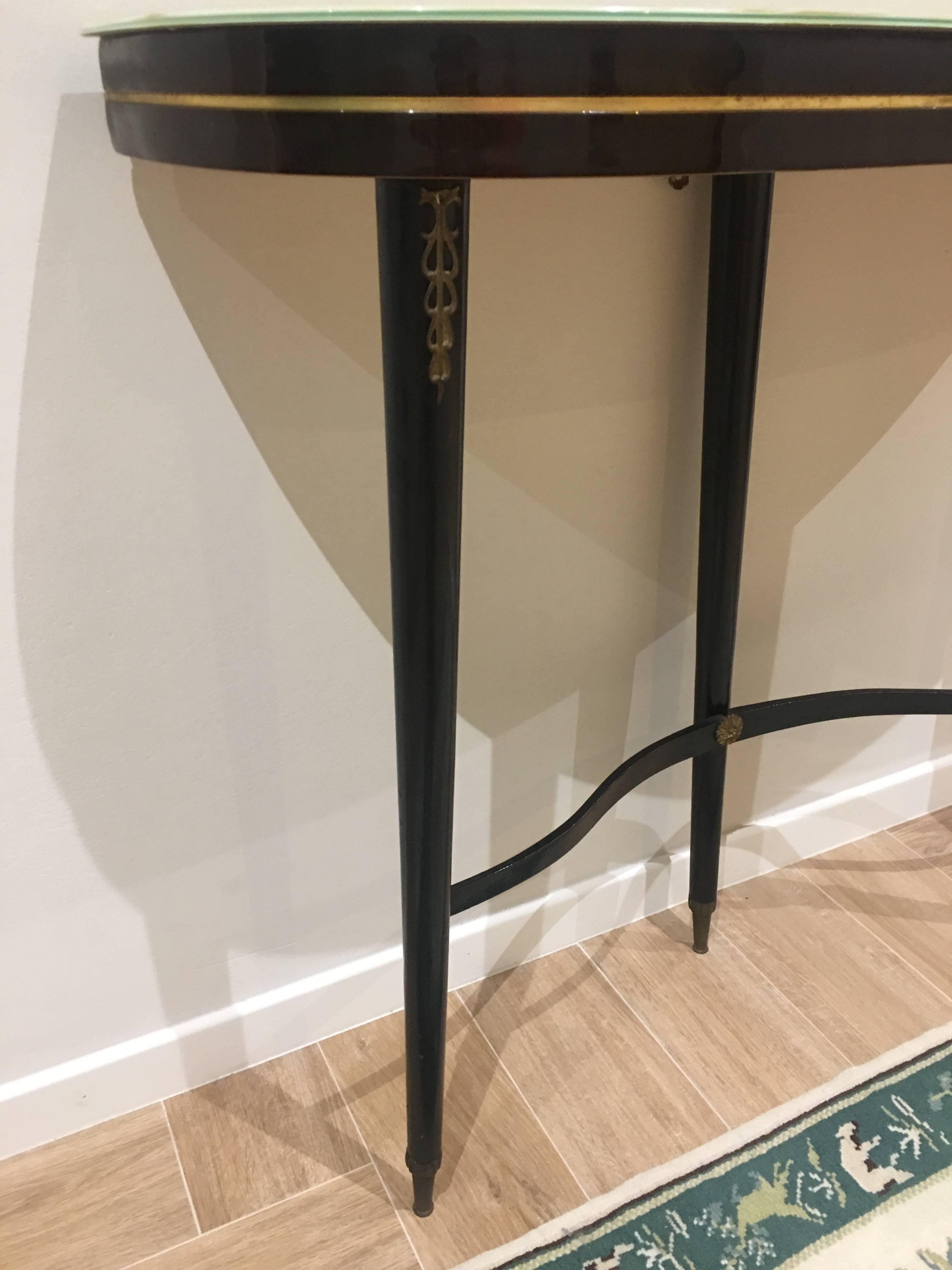Italian Demilune Black Wooden Console Table with a Glass Top 1