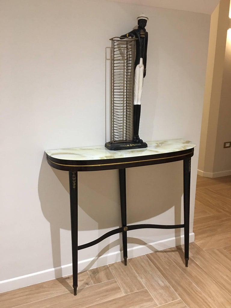Italian Demilune Black Wooden Console Table with a Glass ...