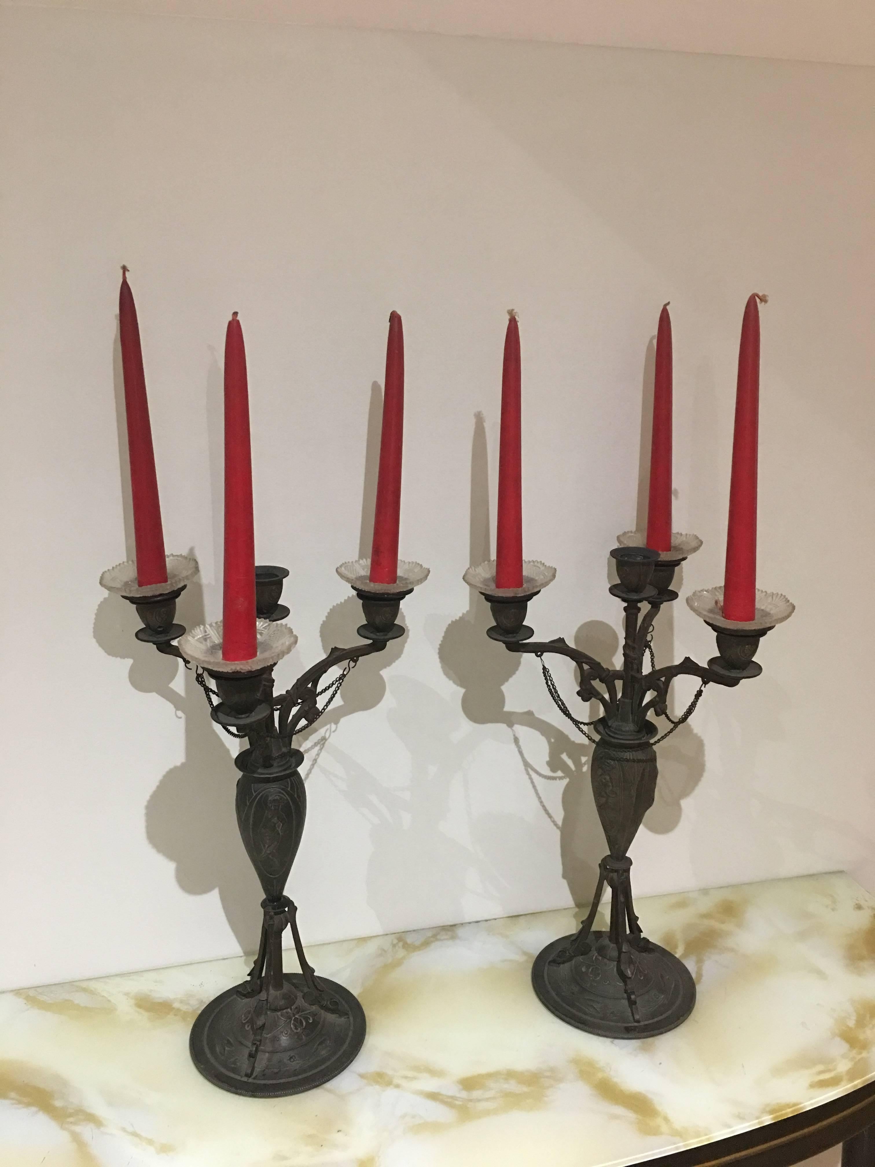 Unique Italian Art Nouveau two candlestick holders / candelabra
Marked 80 AB.

INTERNATIONAL SHIPPING
Our transportation of antique furniture and items is executed with utmost care and with personal flavour in order pick up or bring your precious