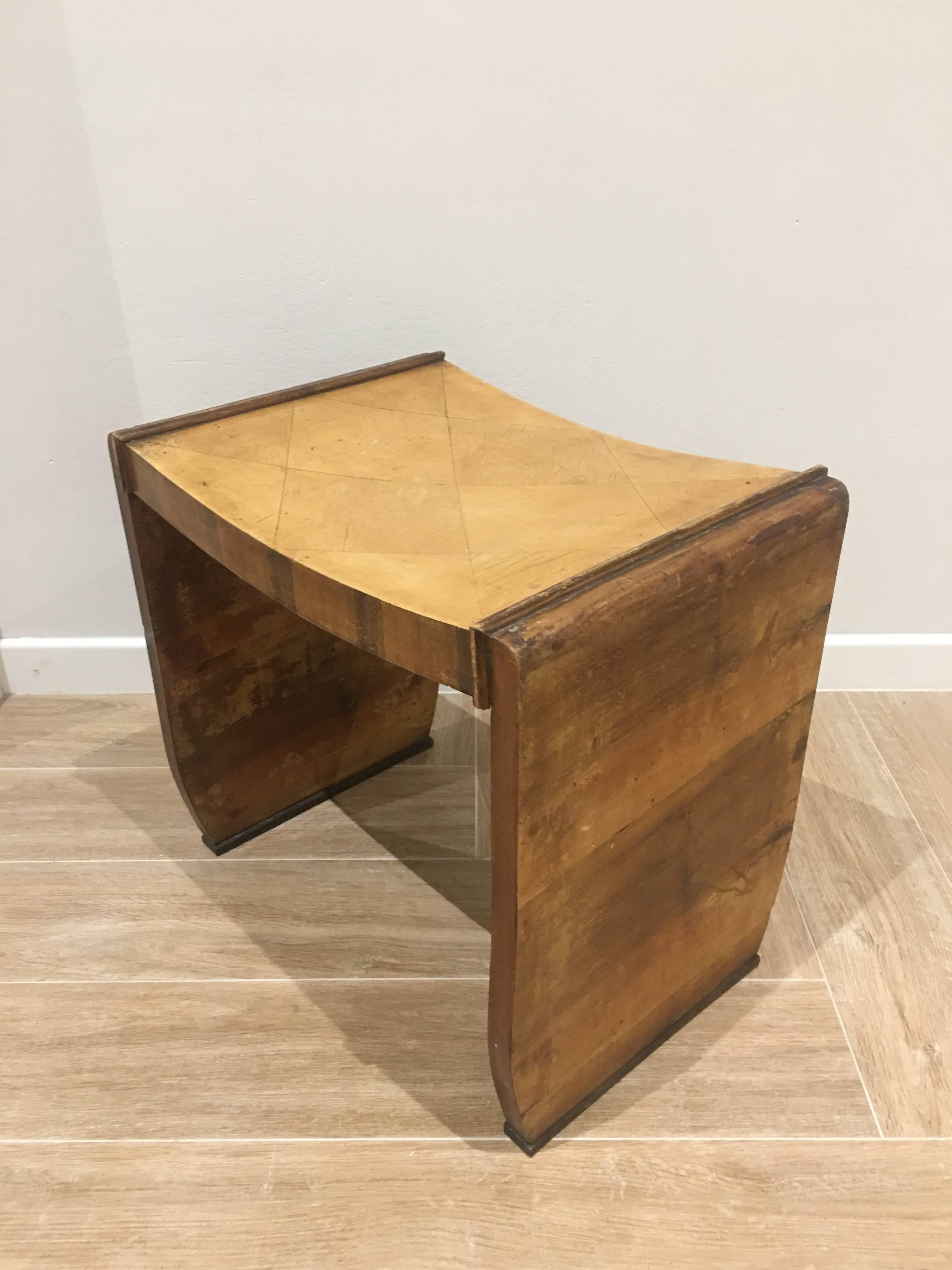 Quality Art Deco burr walnut stool, Italy.