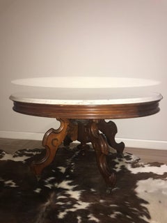 Low Italian Wood Table with Marble Top