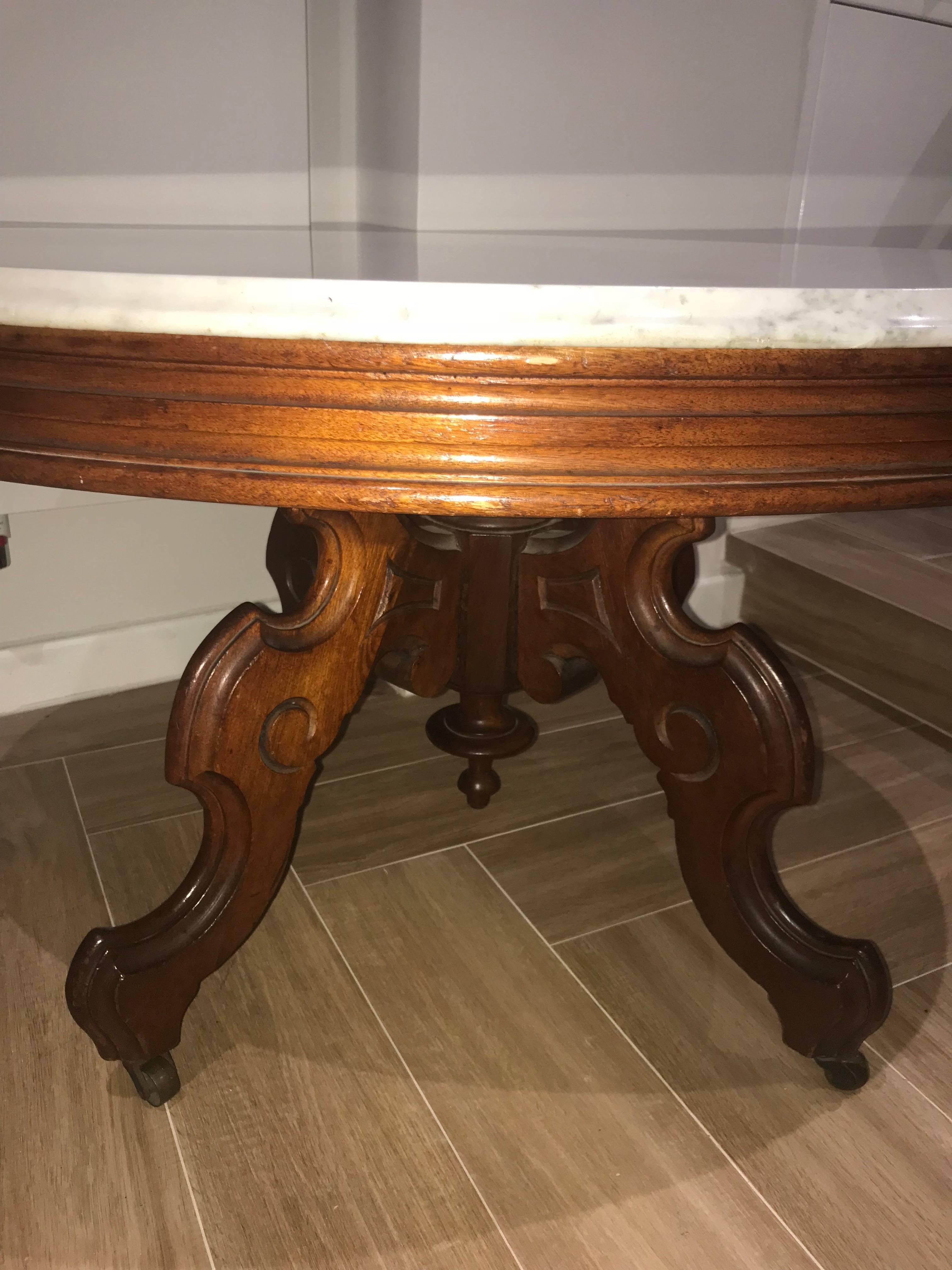 19th Century Low Italian Wood Table with Marble Top