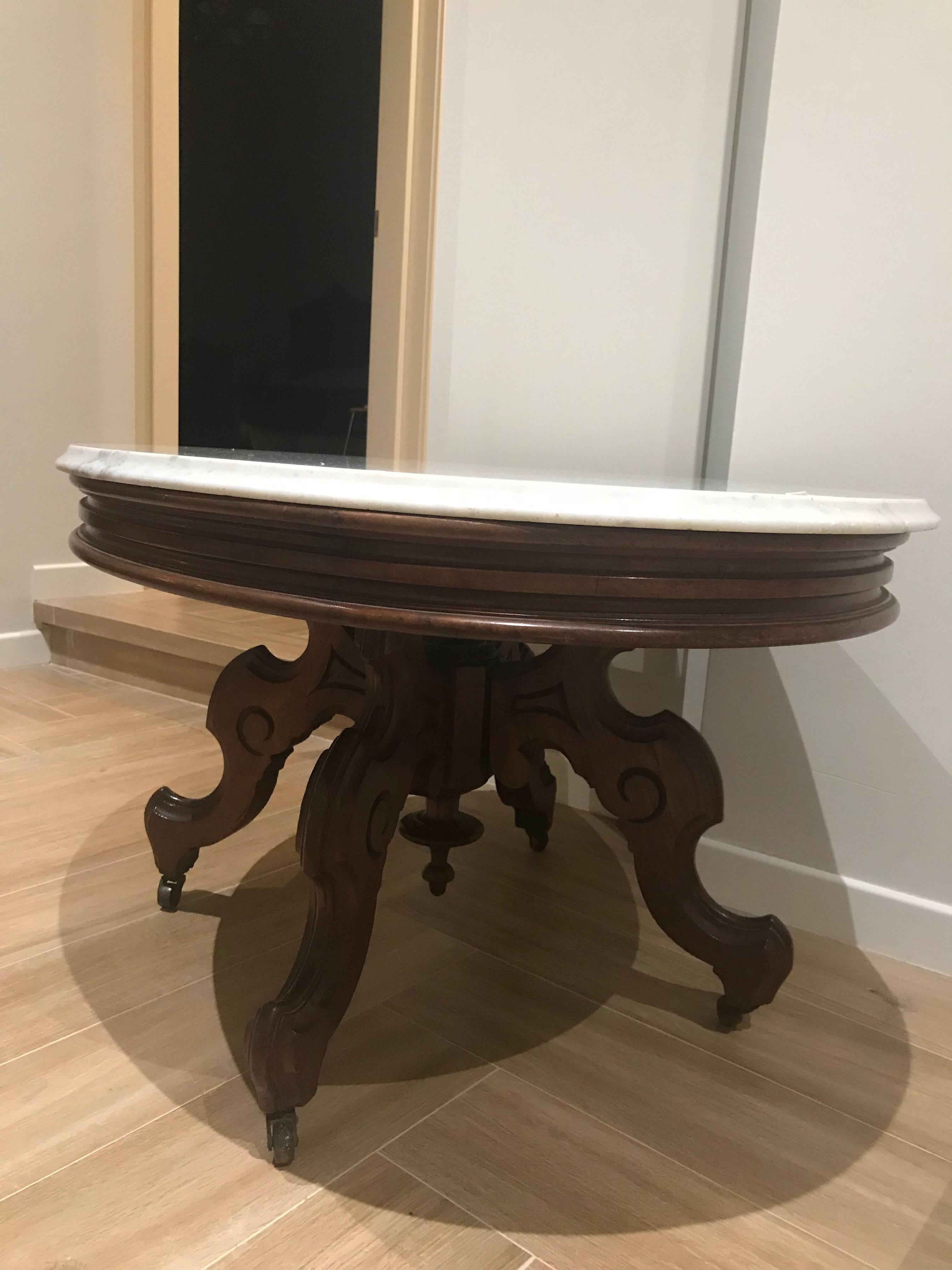 Low Italian Wood Table with Marble Top 4