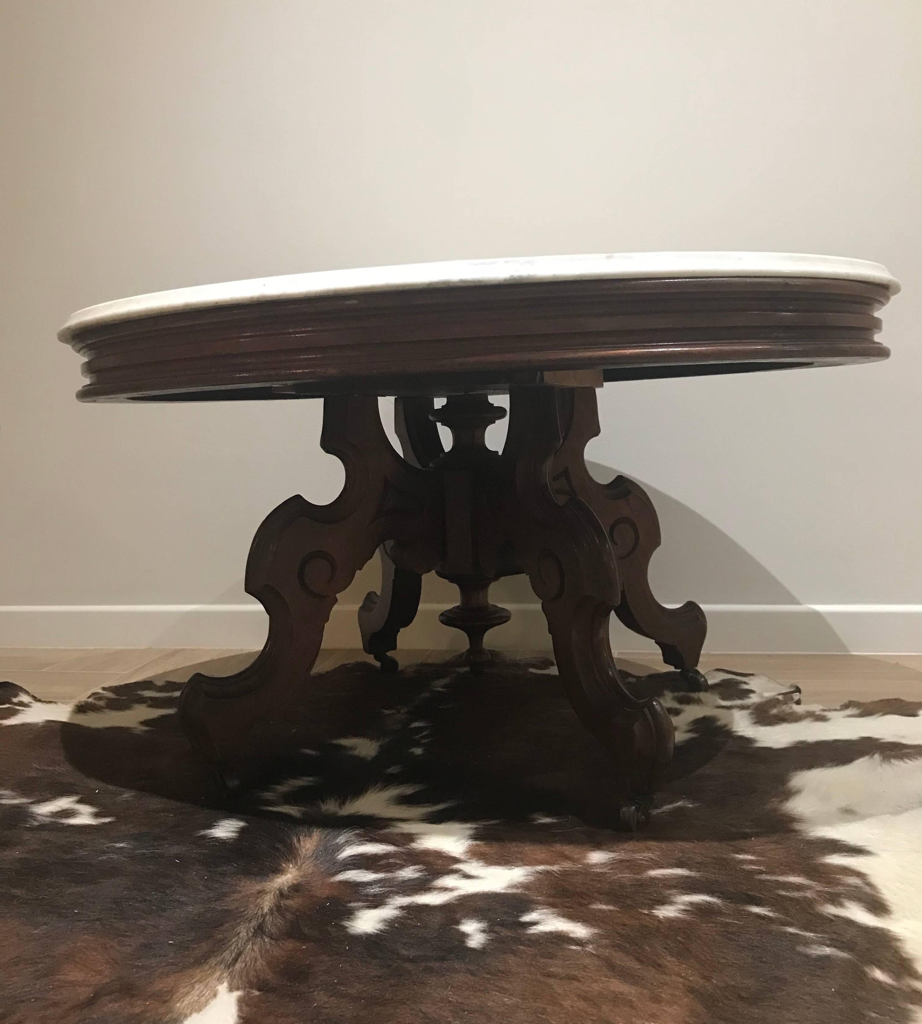 Low Italian Wood Table with Marble Top 3