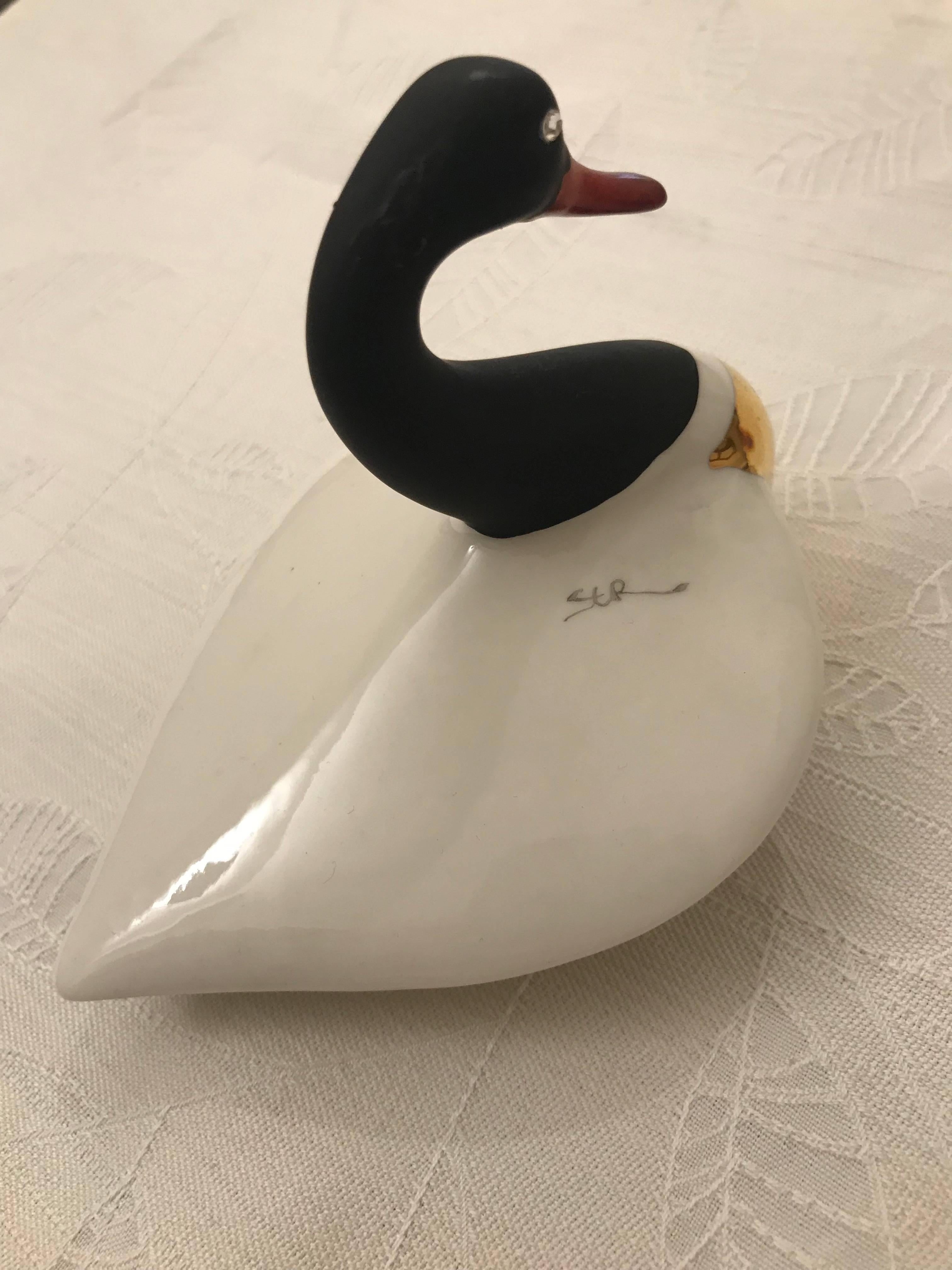 Italian Capodimonte Porcelain Swan Signed