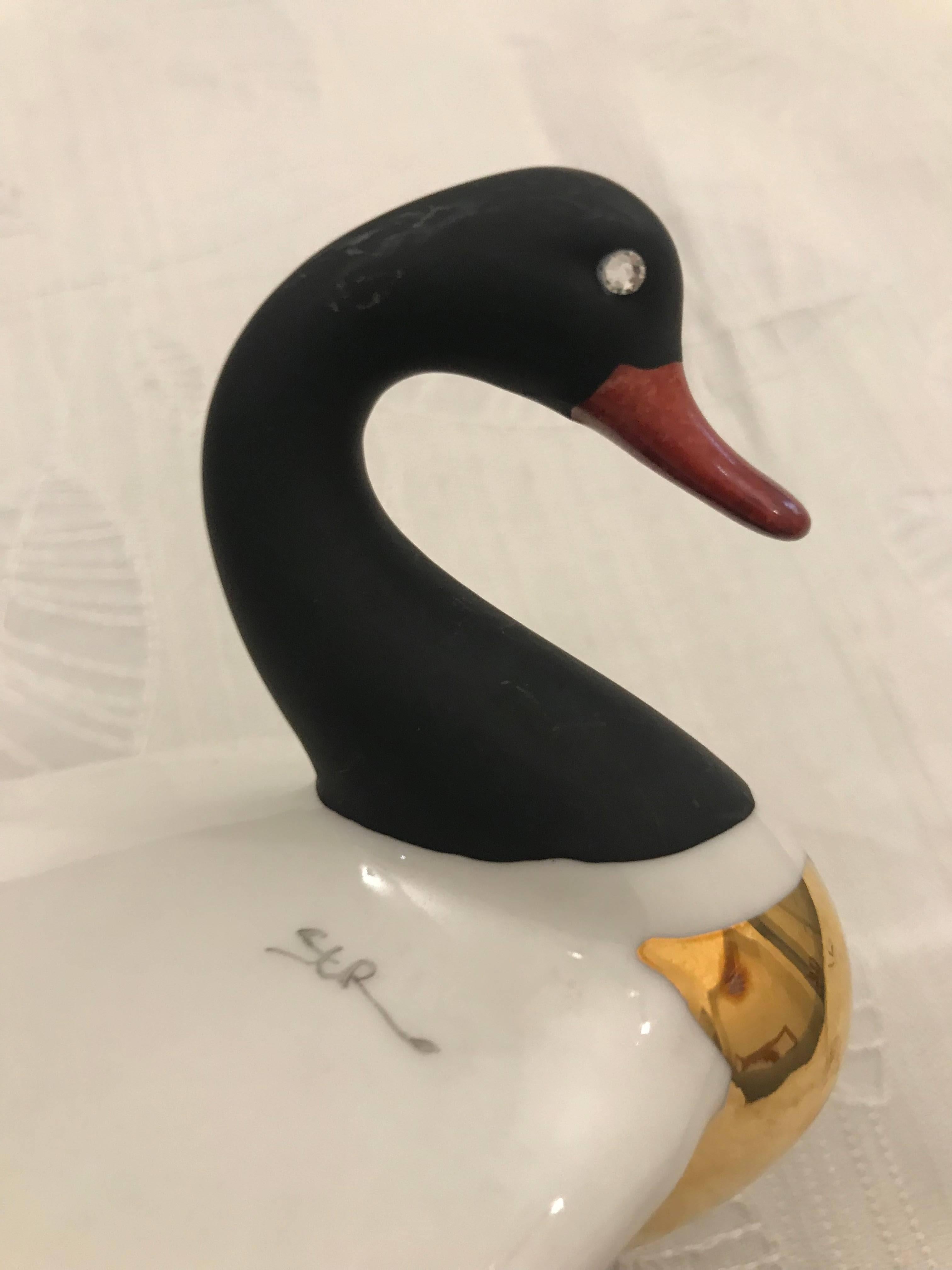 20th Century Capodimonte Porcelain Swan Signed