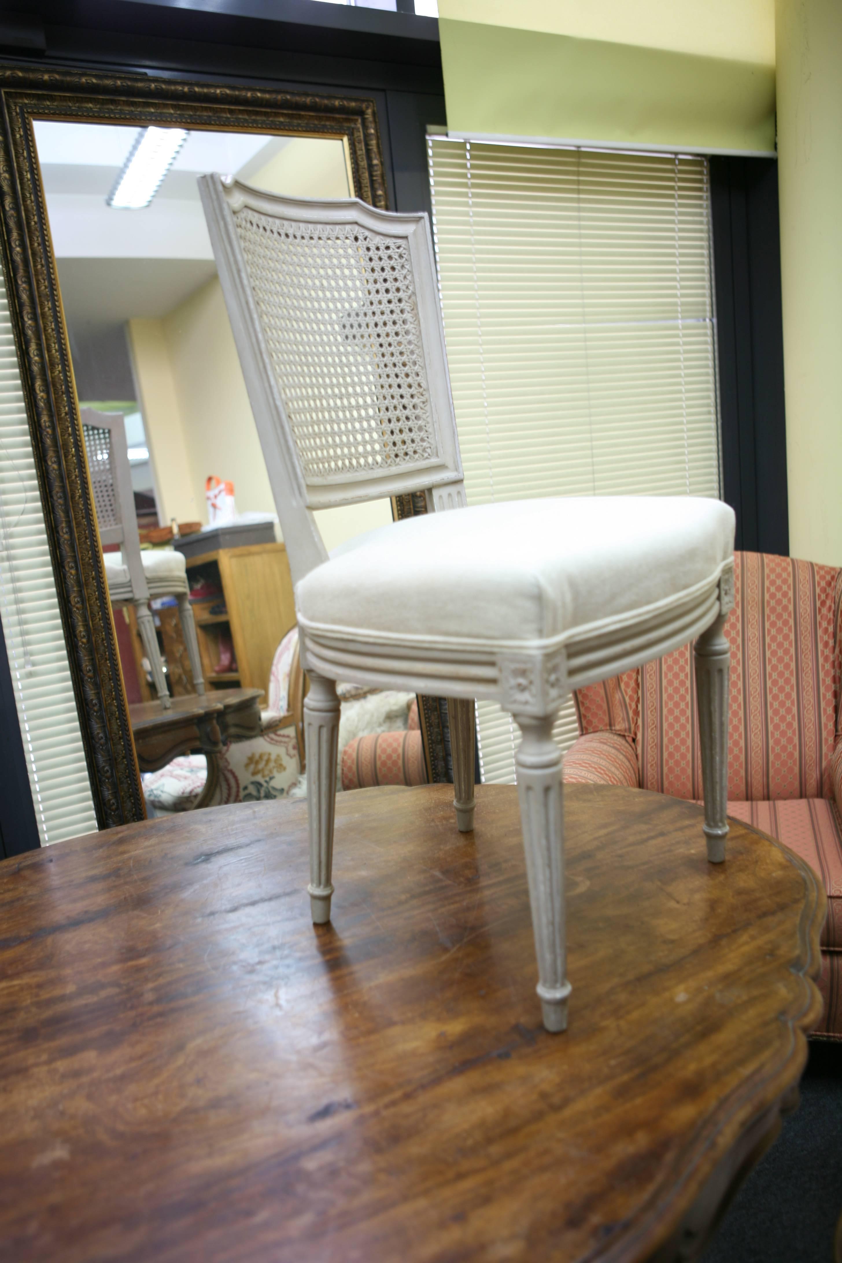 Hand-Painted 19th Century French Hand Carved Dining Chairs with Cane Backs, circa 1870