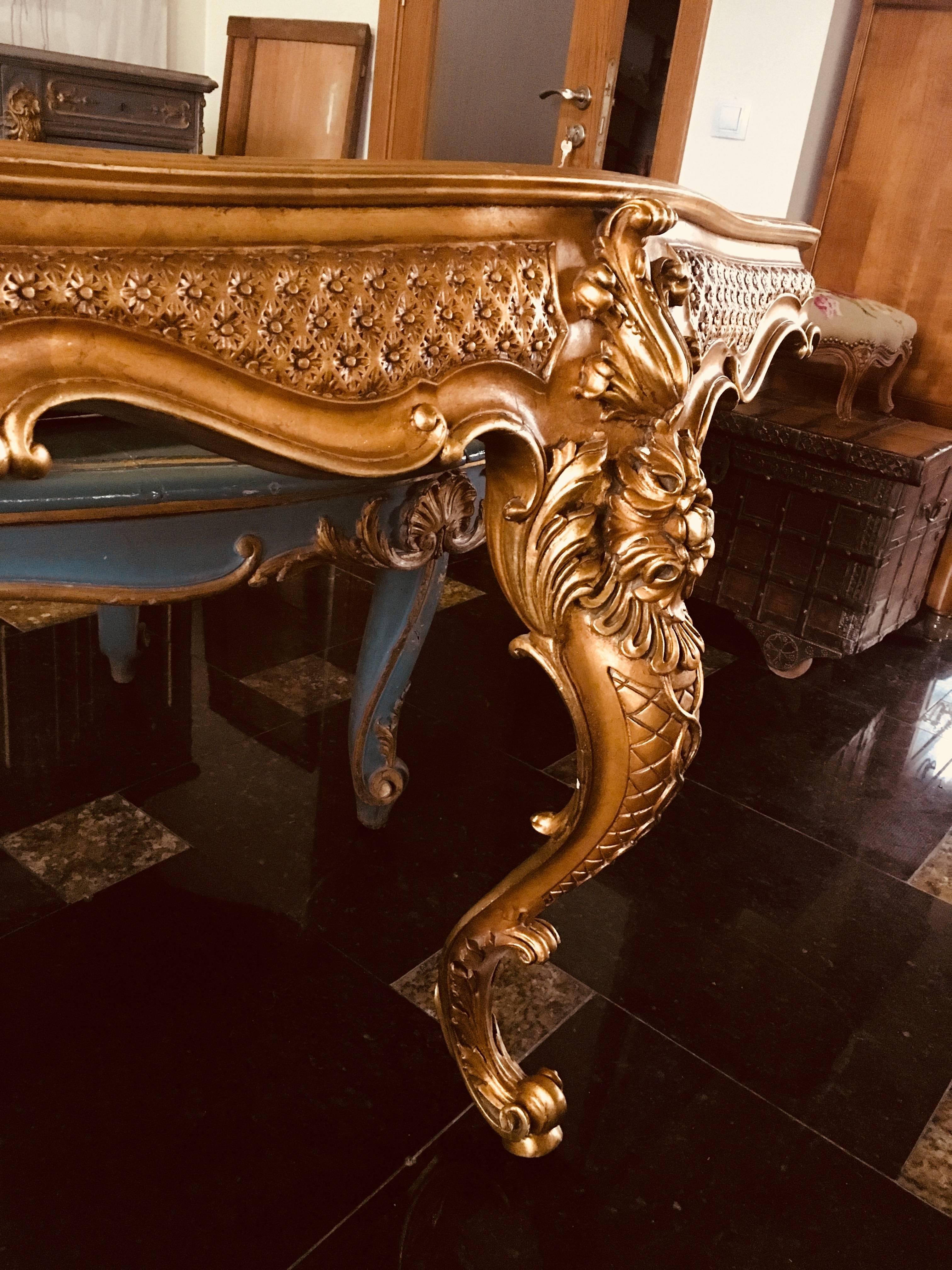 French 19th Century Giltwood Marble-Top Console Table For Sale