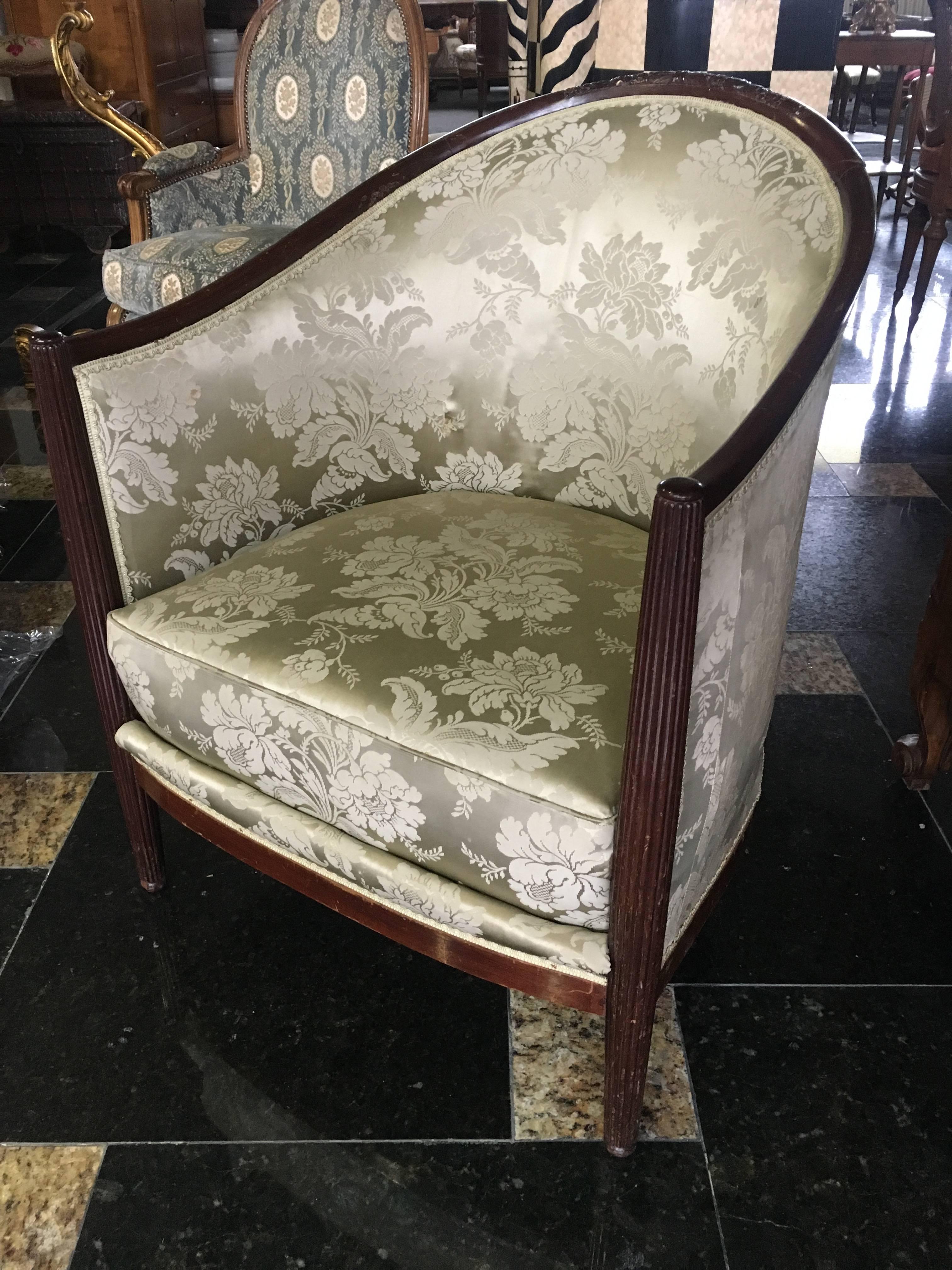 Directoire 20th Century Round Top Armchair in Silk Upholstery  For Sale