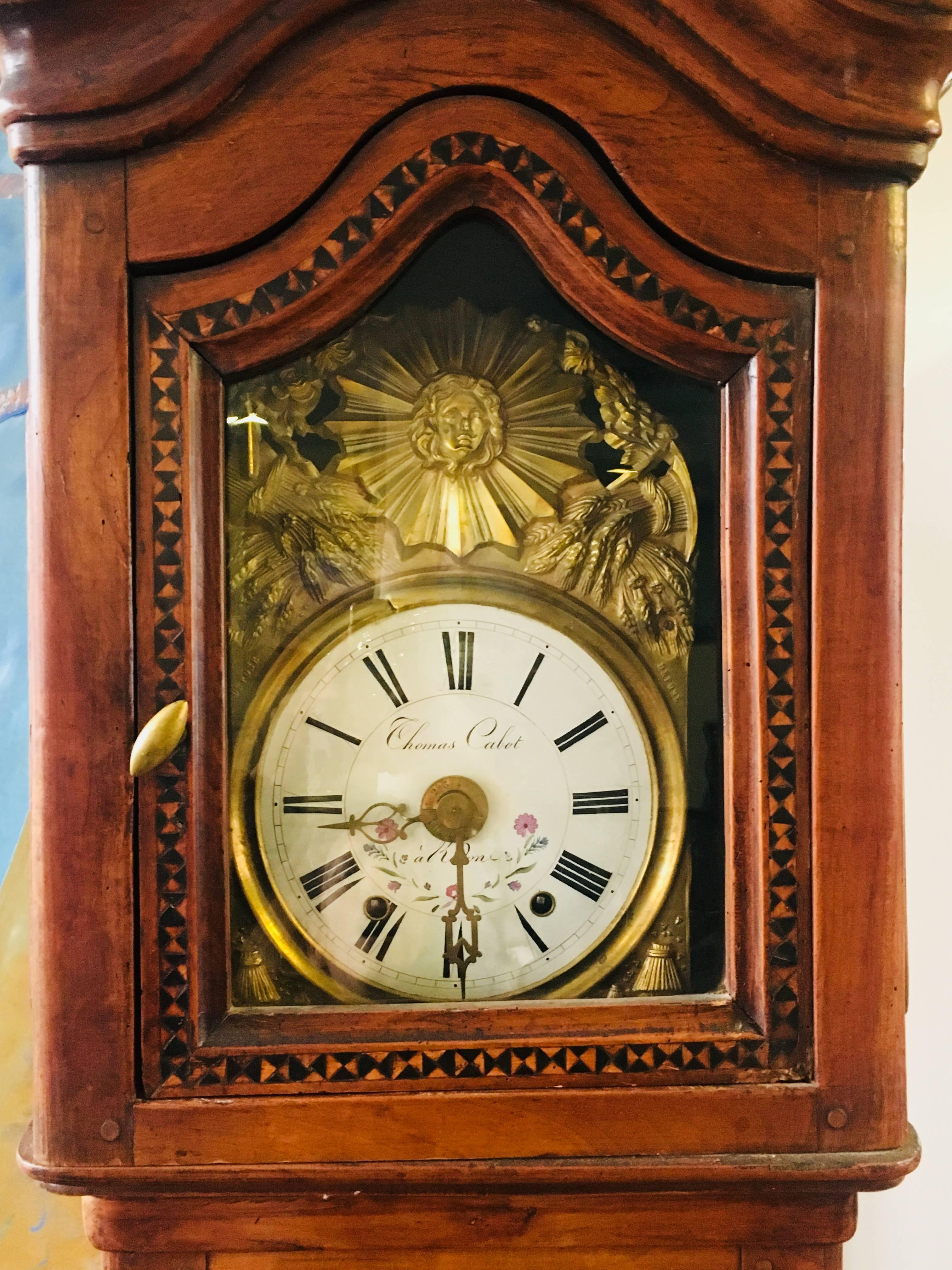 18th Century French Provincial Fruitwood Longcase Clock in Louis XVI Style In Good Condition In Sofia, BG