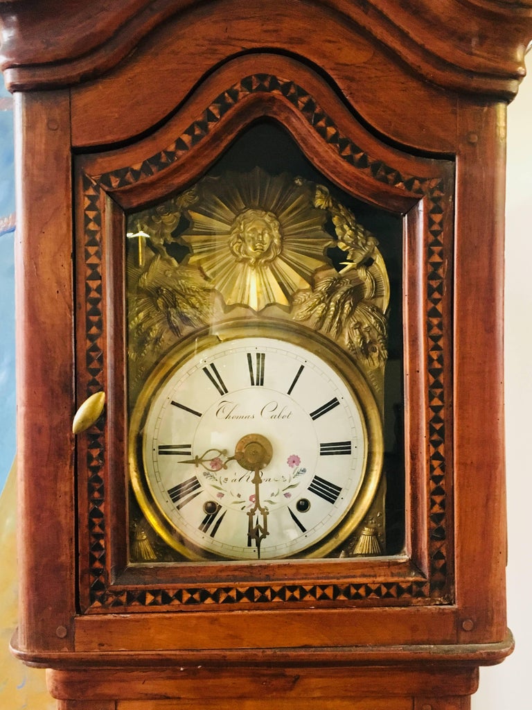 18th Century French Provincial Fruitwood Longcase Clock in Louis XVI