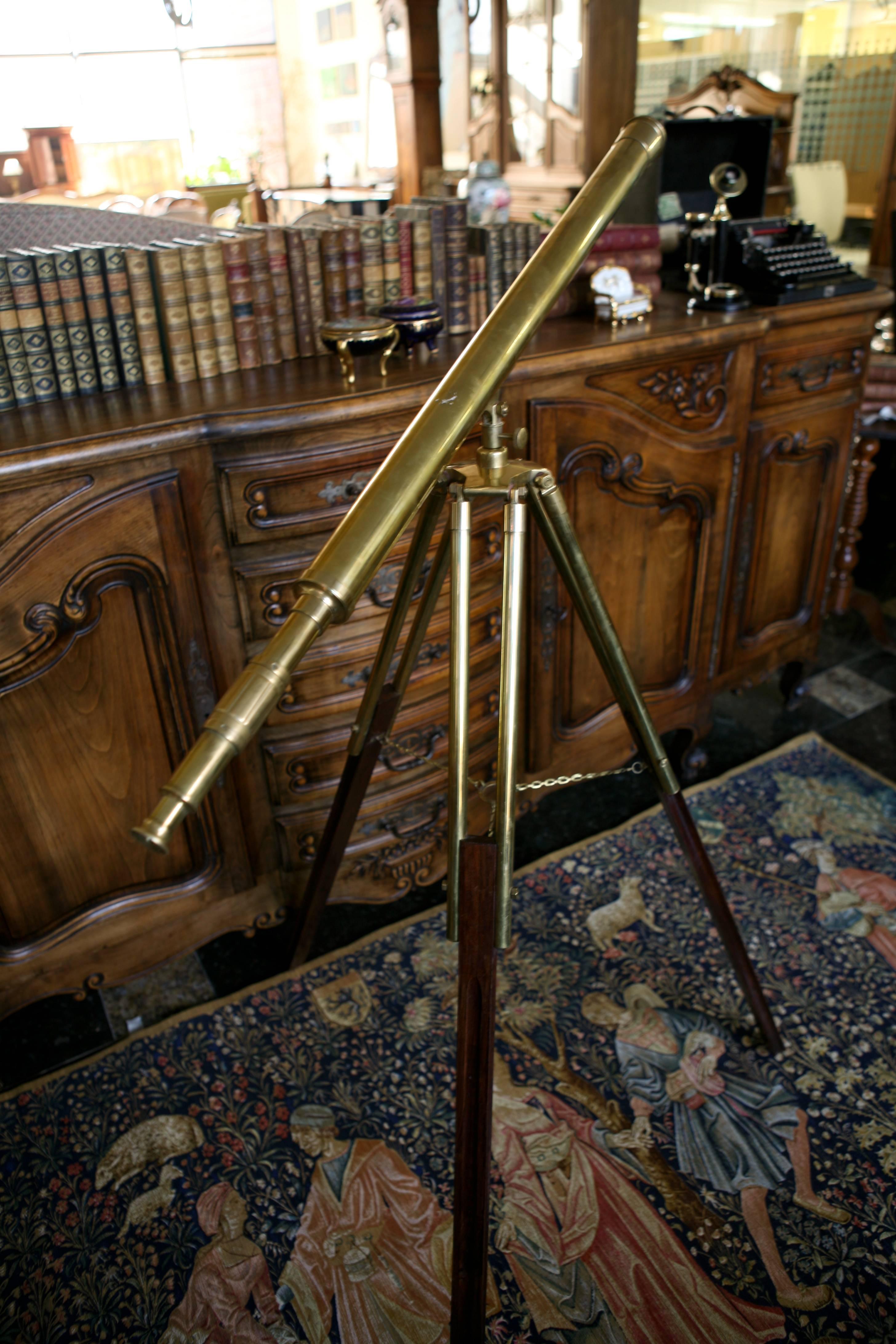 English 20th Century Brass Telescope on Stand