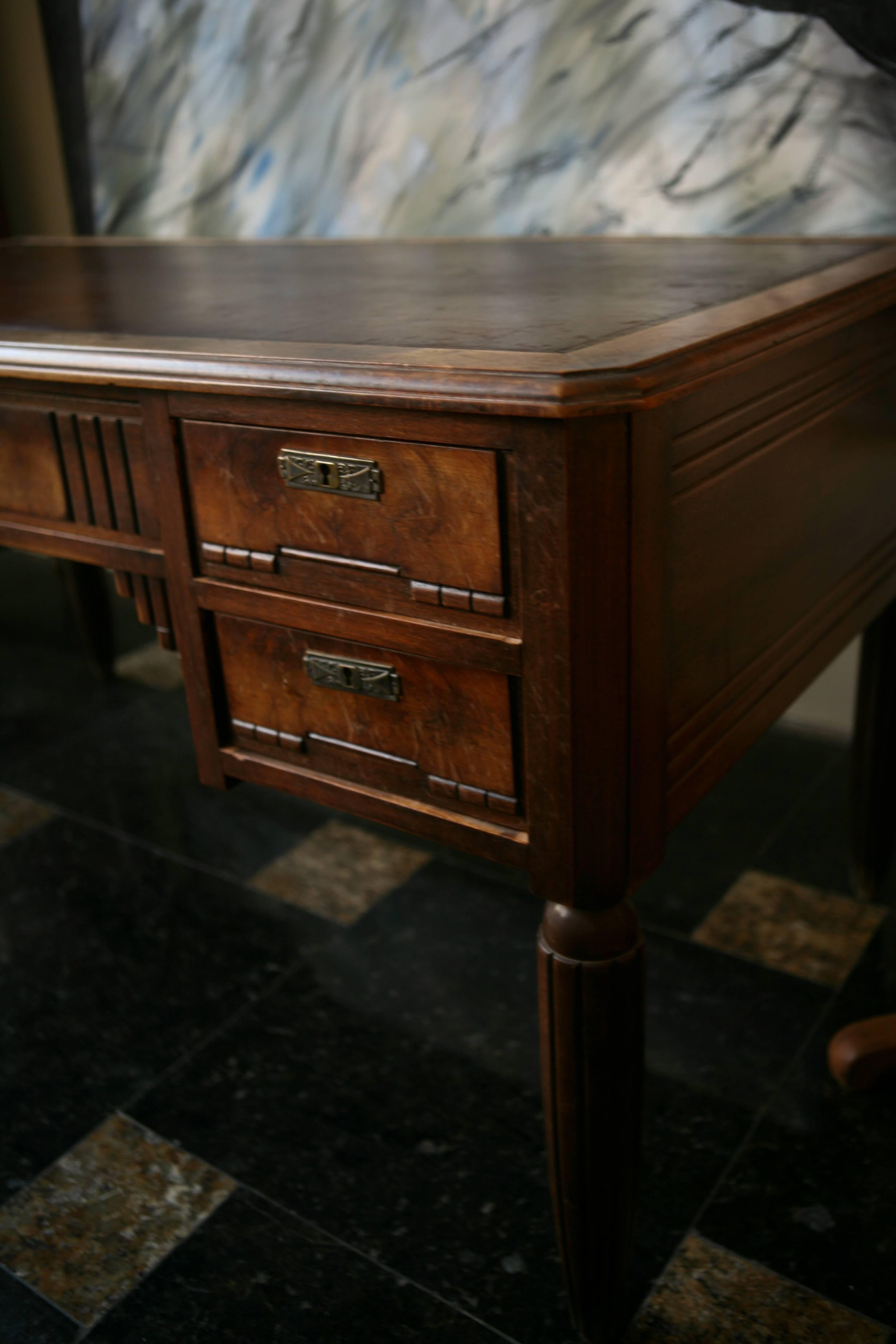 20th Century French Art Deco Desk with Brown Leather Plate