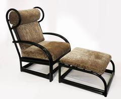 Black Cane Armchair and Stool Attributed to McGuire, 1960