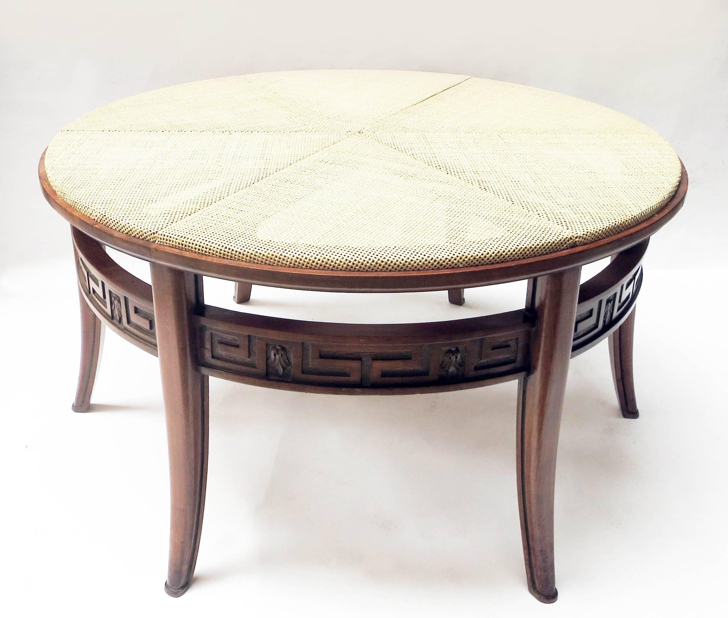 Mid-Century Modern Swedish Round Coffee Table with Cane Top, 1940s For Sale