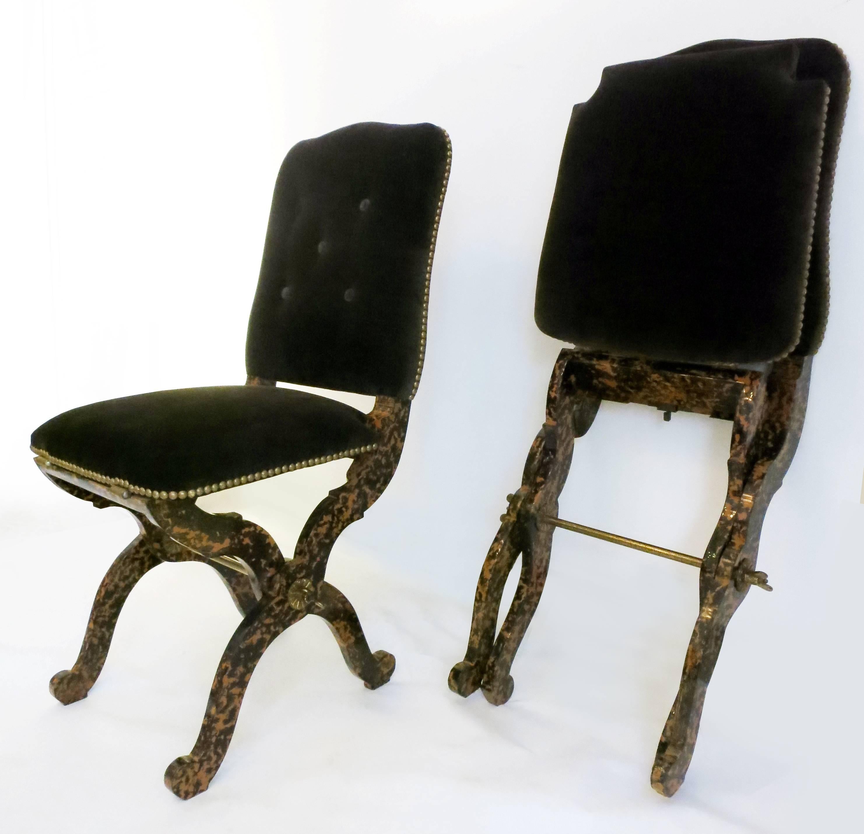 Faux Tortoise Folding Chairs by Maison Jansen, 1960s For Sale 1