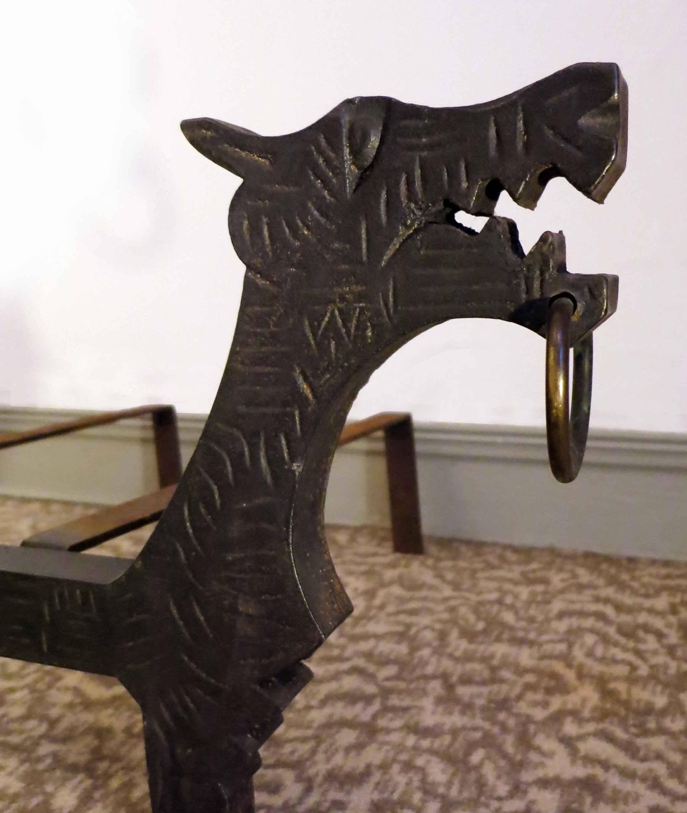 French Firedog, Cast Iron Andirons, 1950s, France