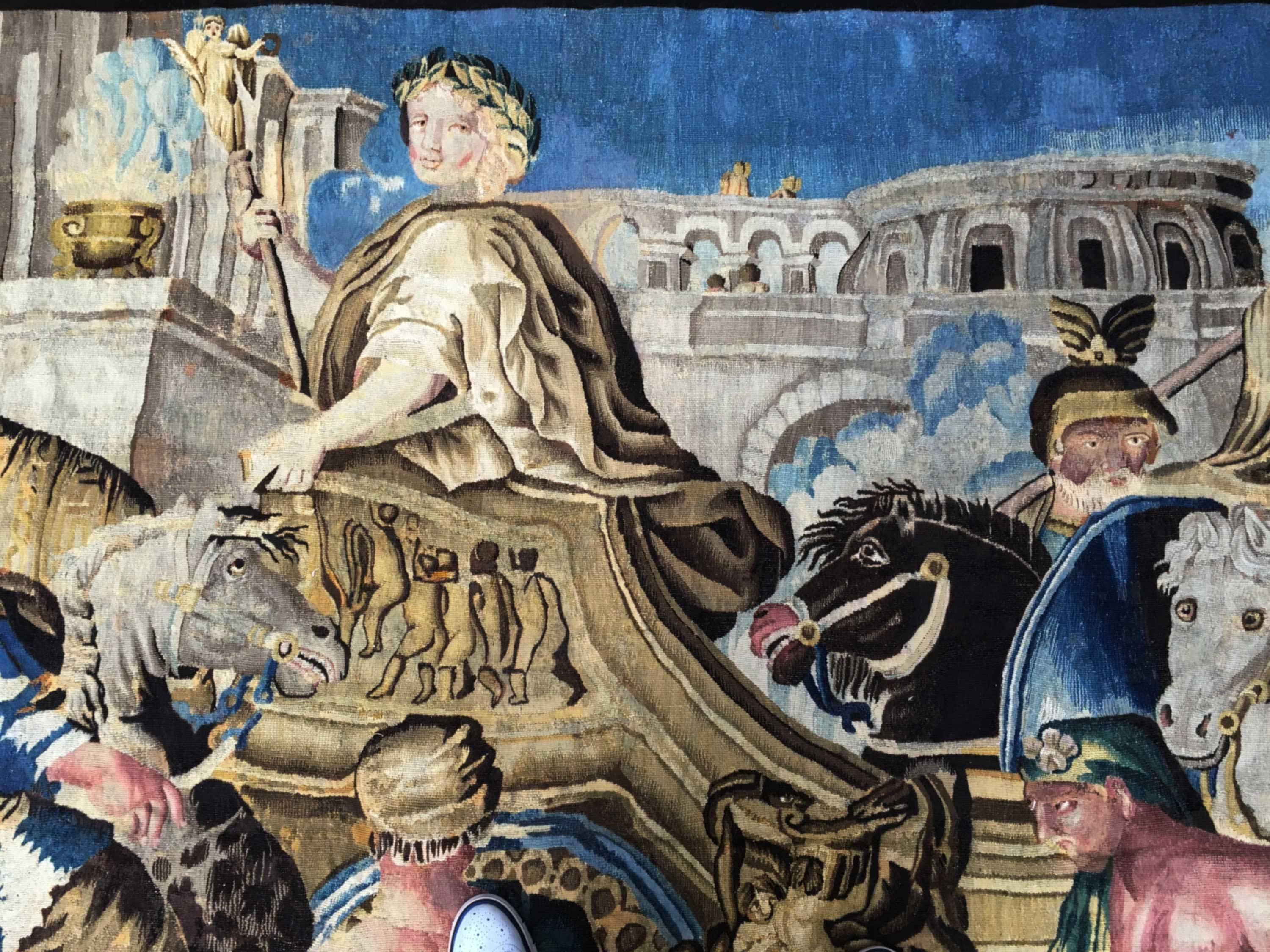 Panel of tapestry of the Manufacture Royale of Aubusson of the end of the 17th century, having for registry the triumph of Alexander the Great when it entered Babylon in November 331 BC. This panel is part of a series of tapestries relating the