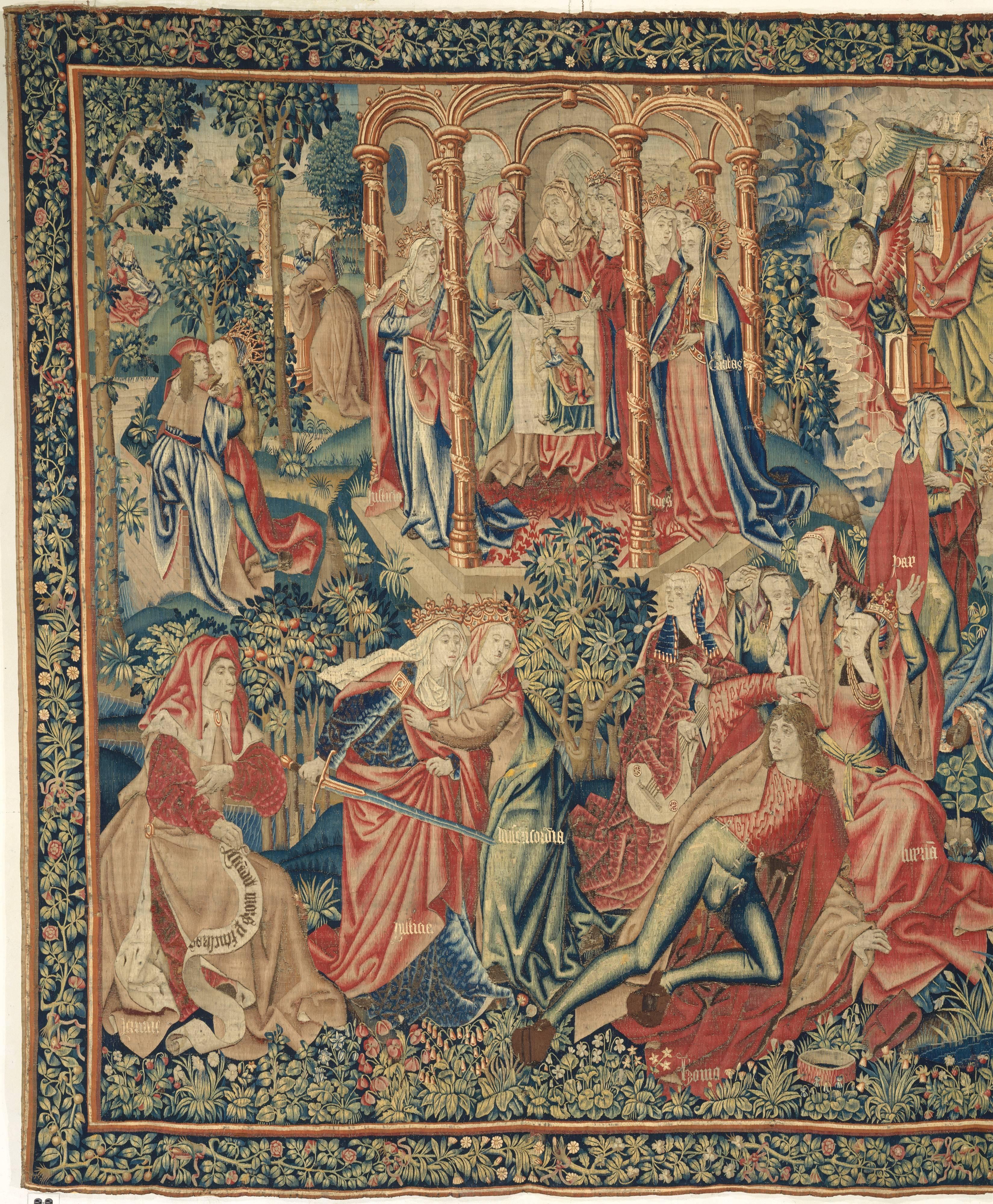 Early 17th Century Tapestry of Brussels, 16th Century, Justice and the Seven Virtues, Very Rare For Sale