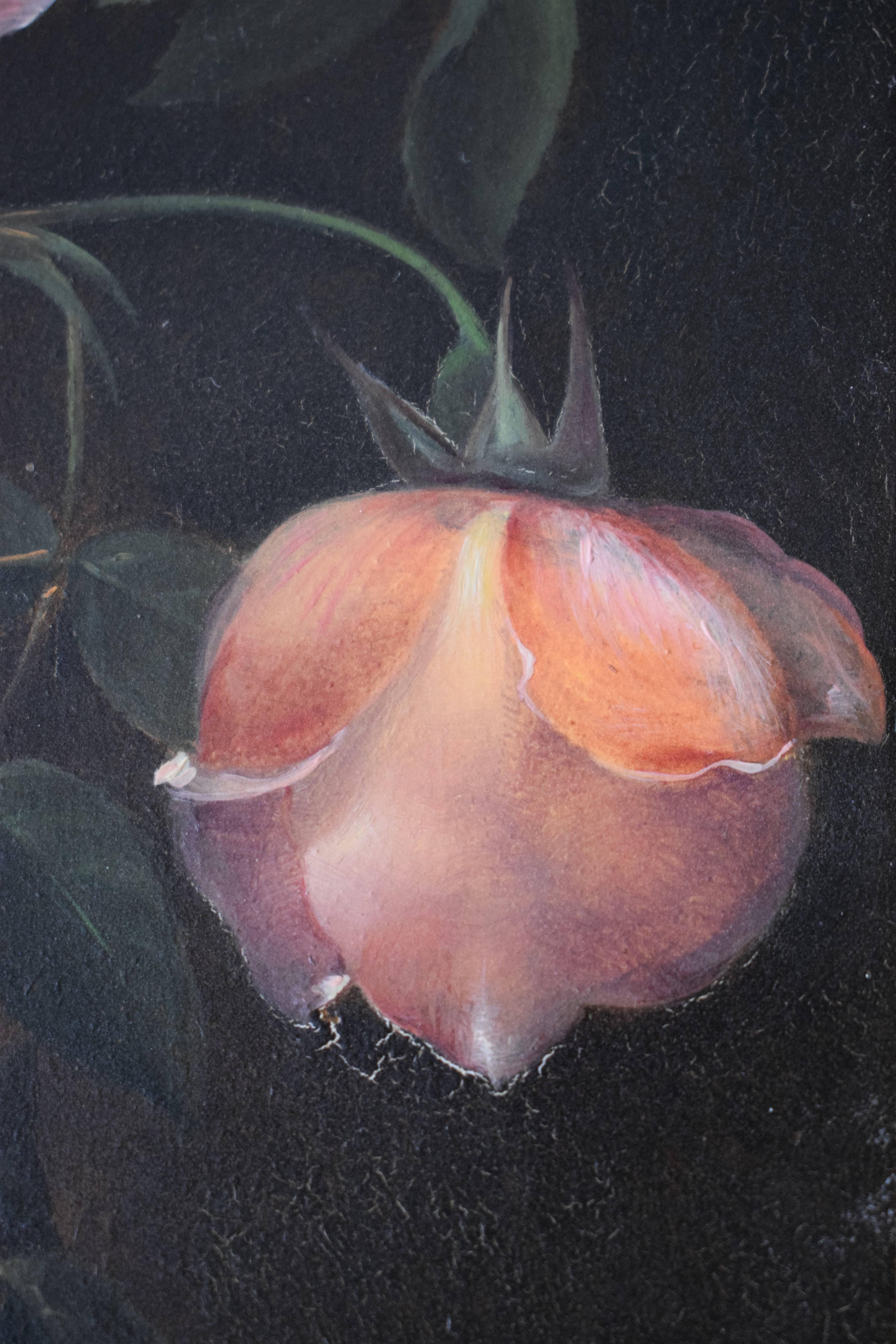 Other Oil Painting of Pink Roses from Mid-19th Century For Sale