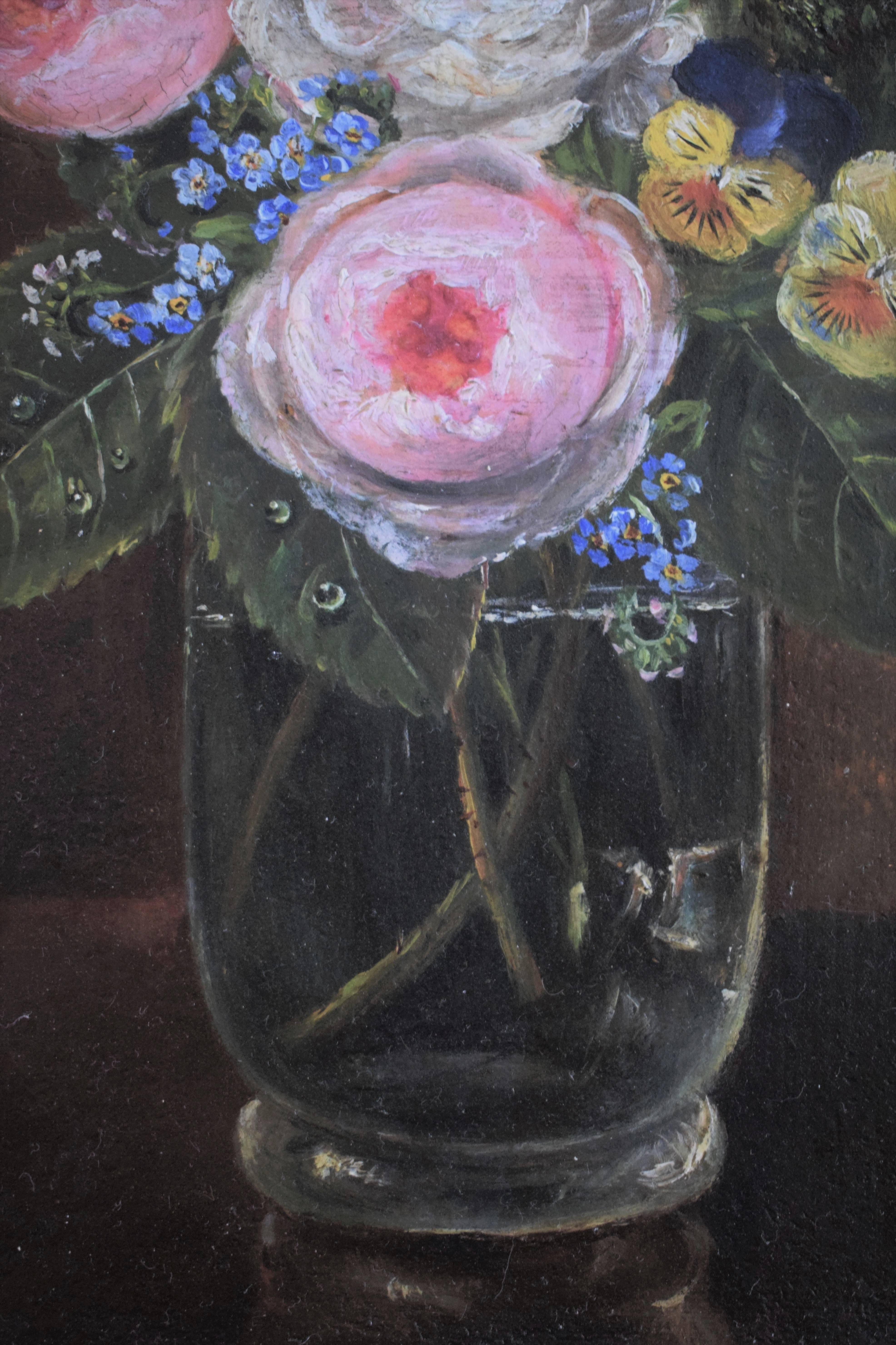 Danish Still Life of Pink Roses in Vase, Mid-19th Century For Sale