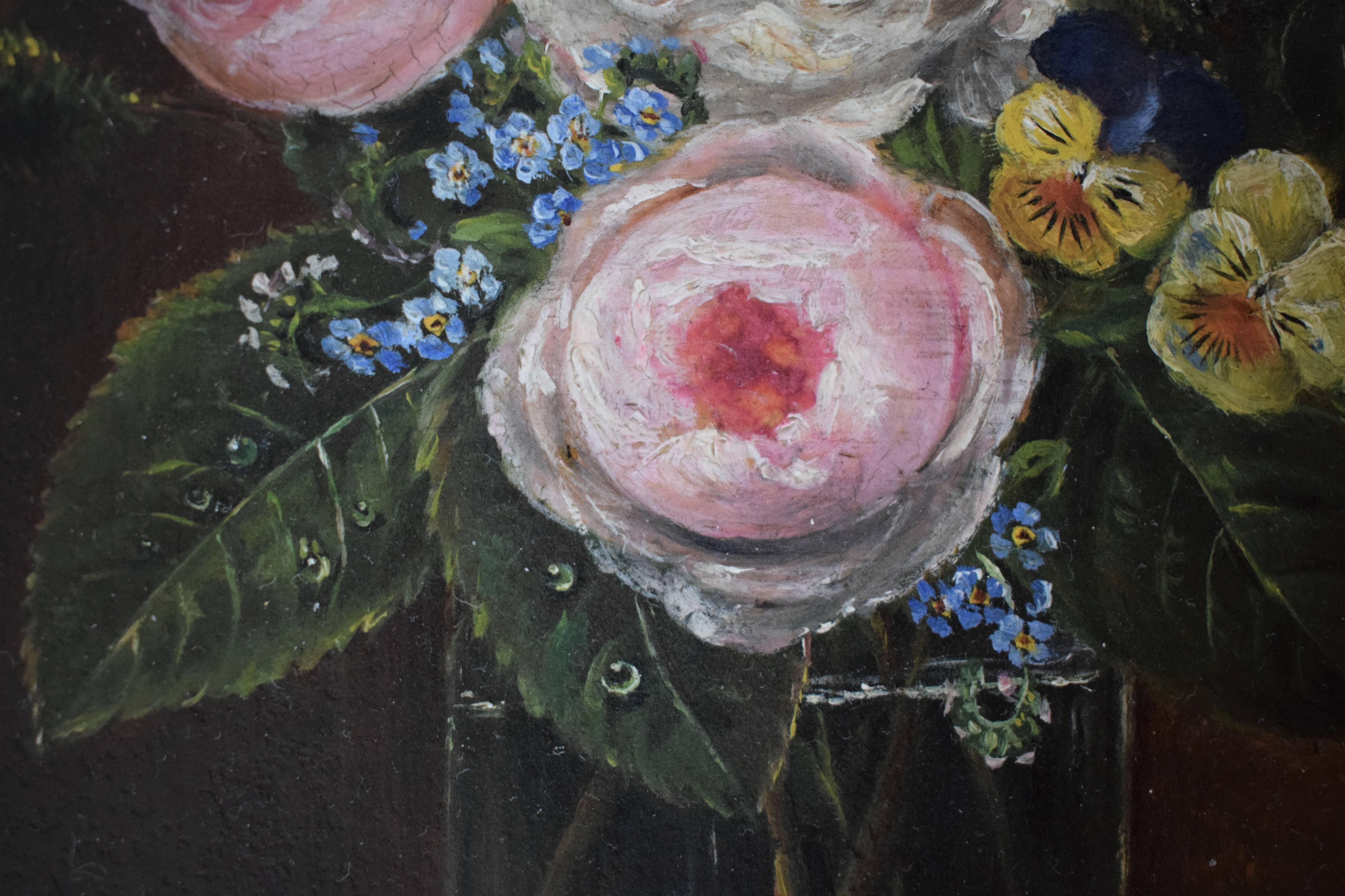 Other Still Life of Pink Roses in Vase, Mid-19th Century For Sale