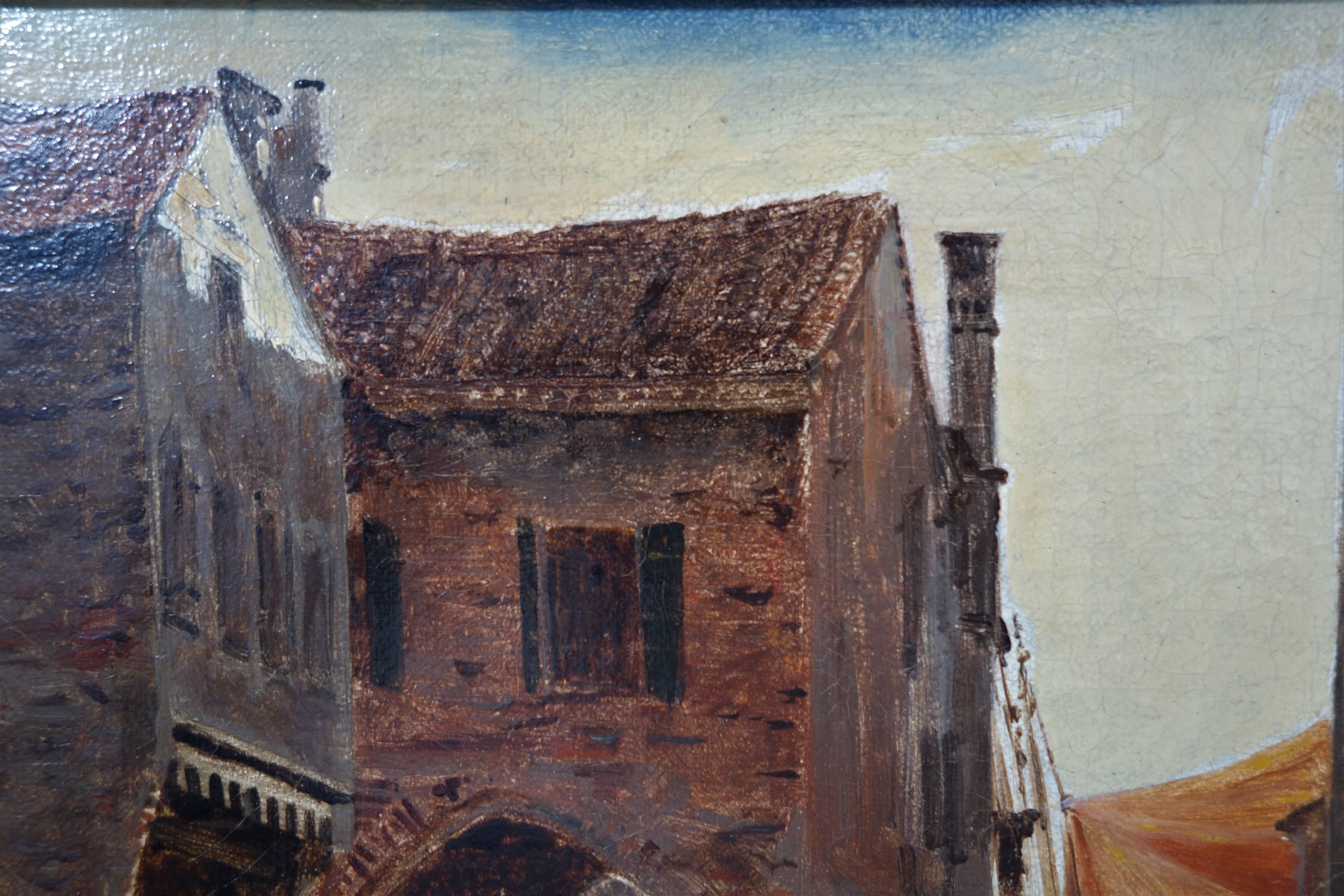 Other I.T. Hansen, Oil Painting, Street in Chioggia by Venice, Italy, 1889