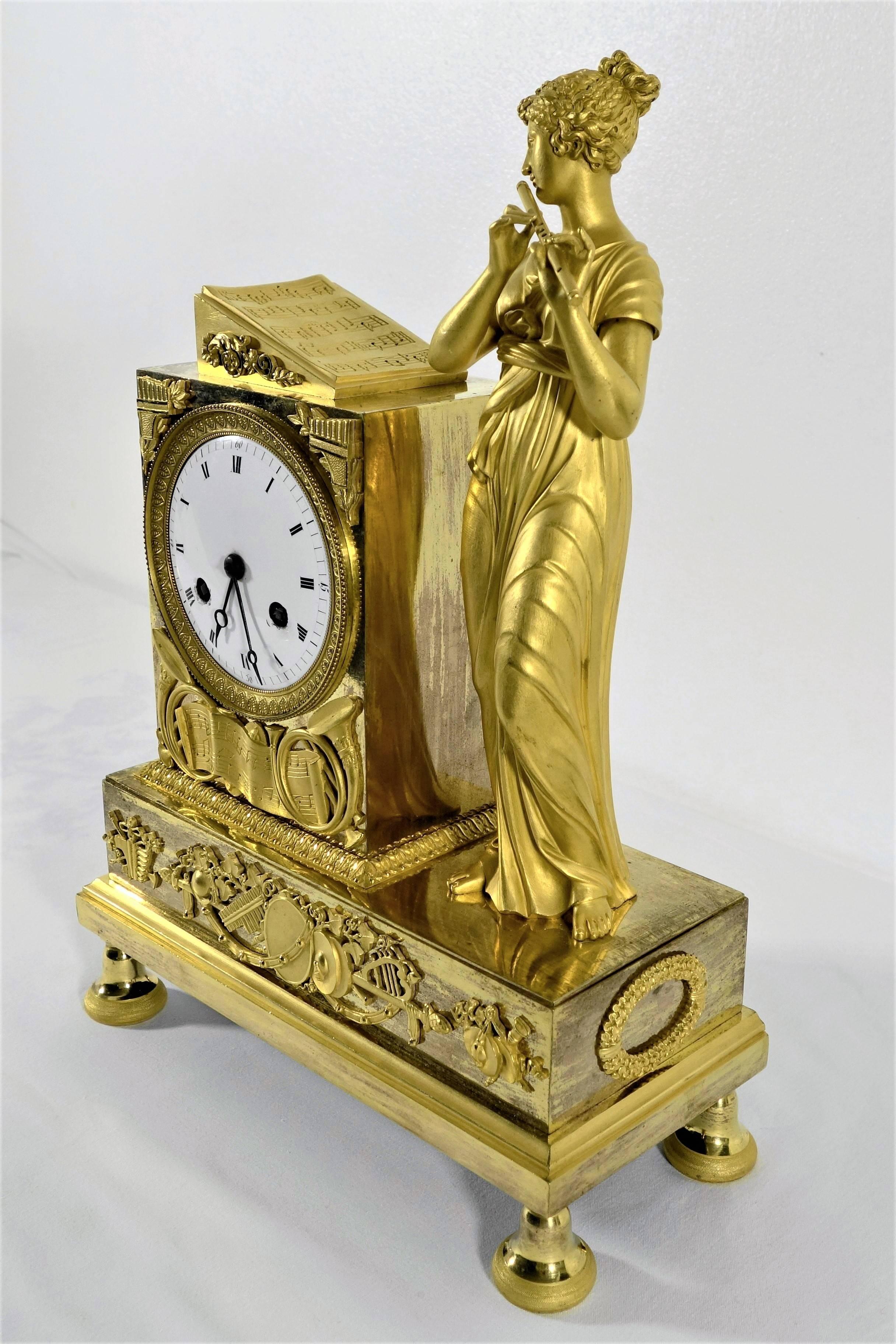 Early 19th Century, French Figural Mantel Clock, Female Flutist In Good Condition For Sale In Lyngby, DK
