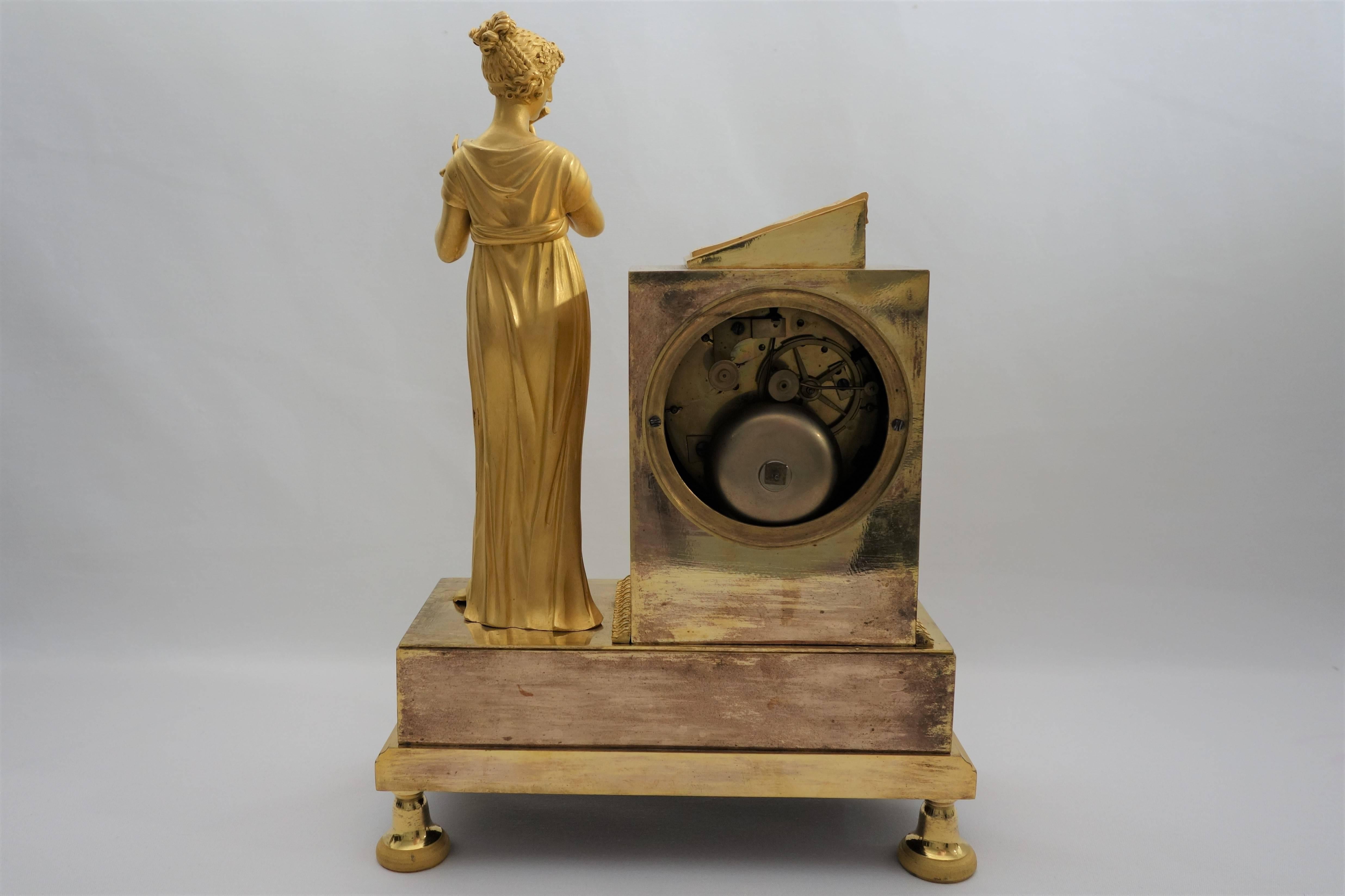 Early 19th Century, French Figural Mantel Clock, Female Flutist For Sale 1