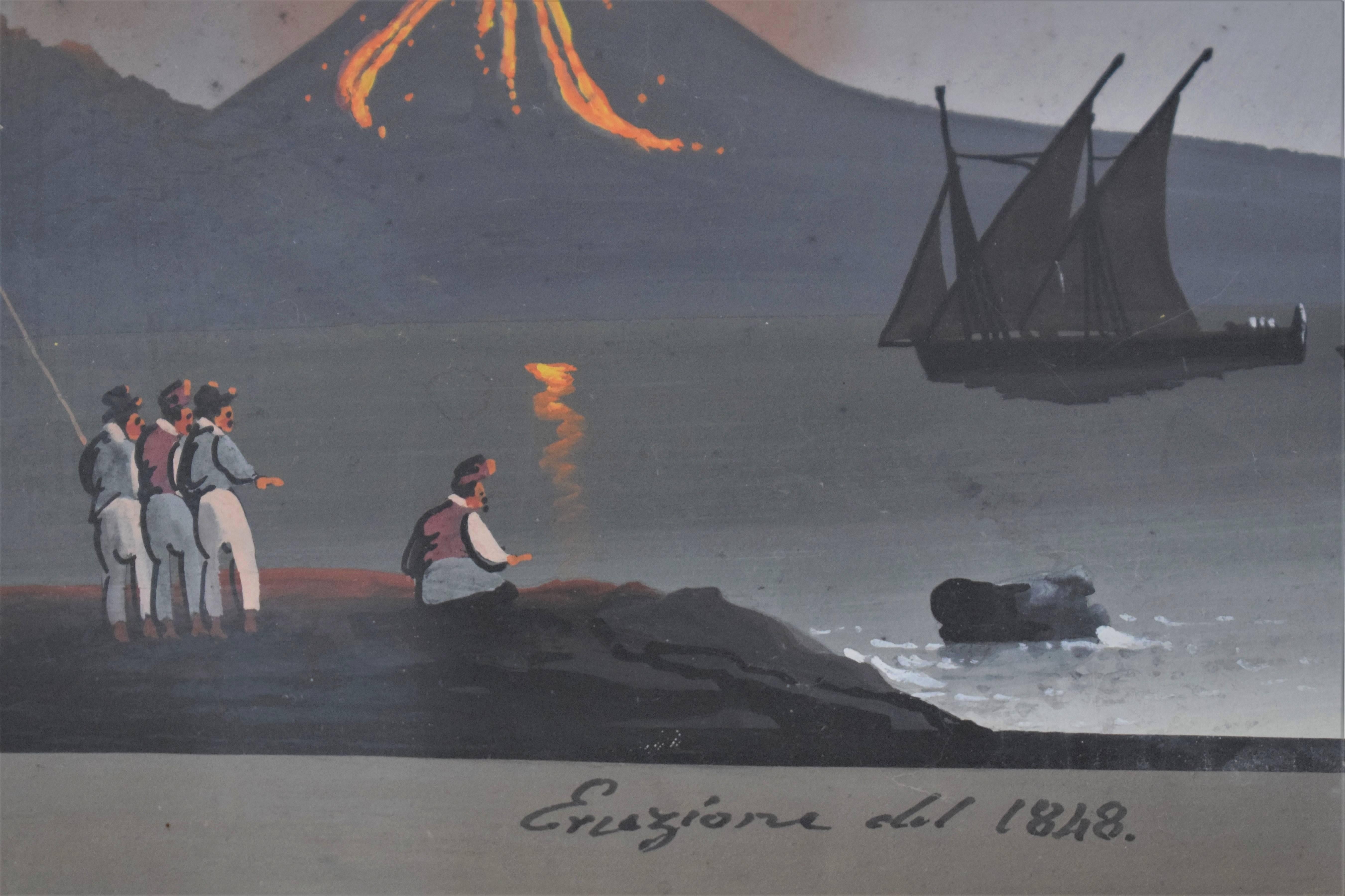 Mid-19th Century 19th Century, Pair of Gouache Paintings of Vesuvius, 1848