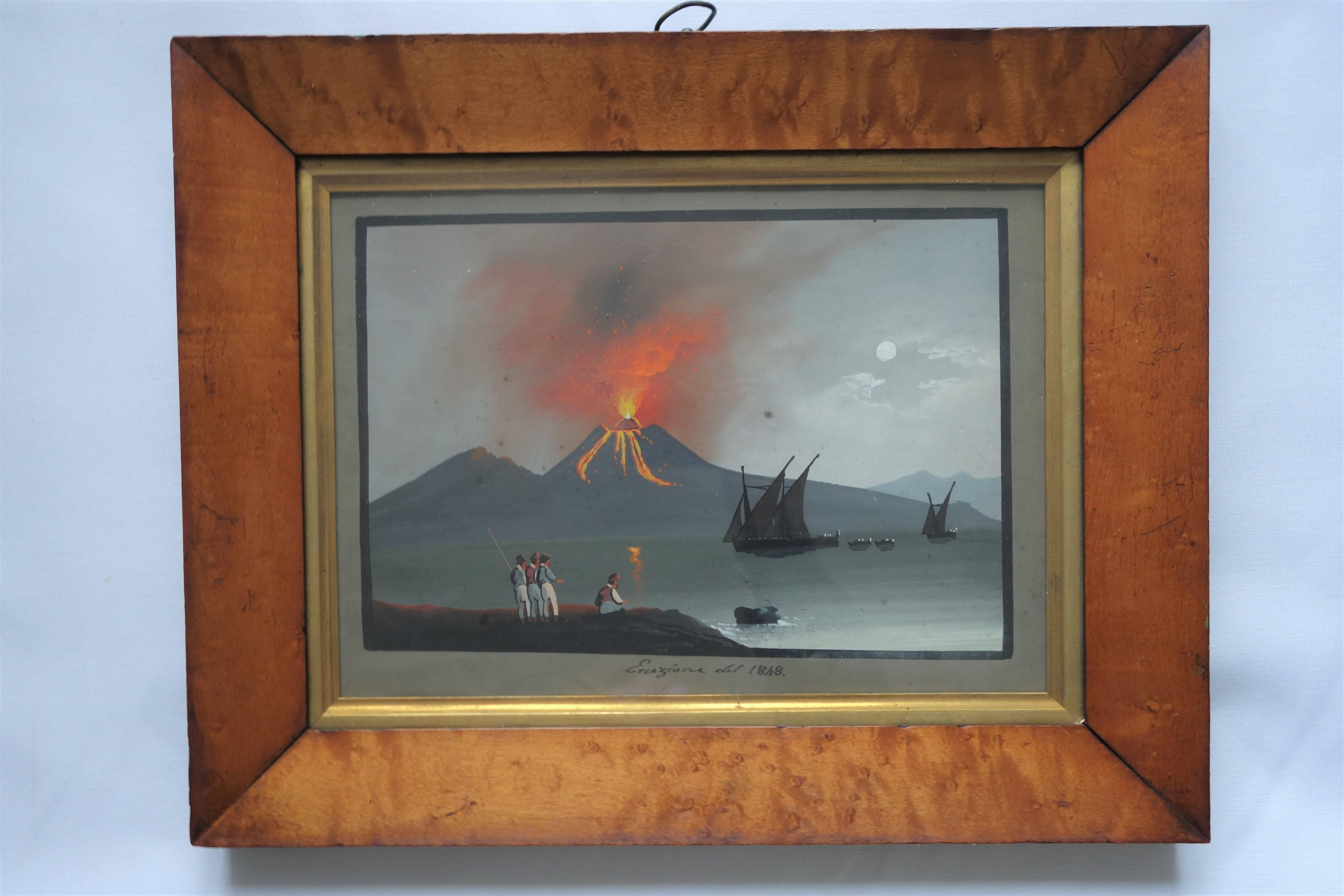 19th Century, Pair of Gouache Paintings of Vesuvius, 1848 In Good Condition In Lyngby, DK