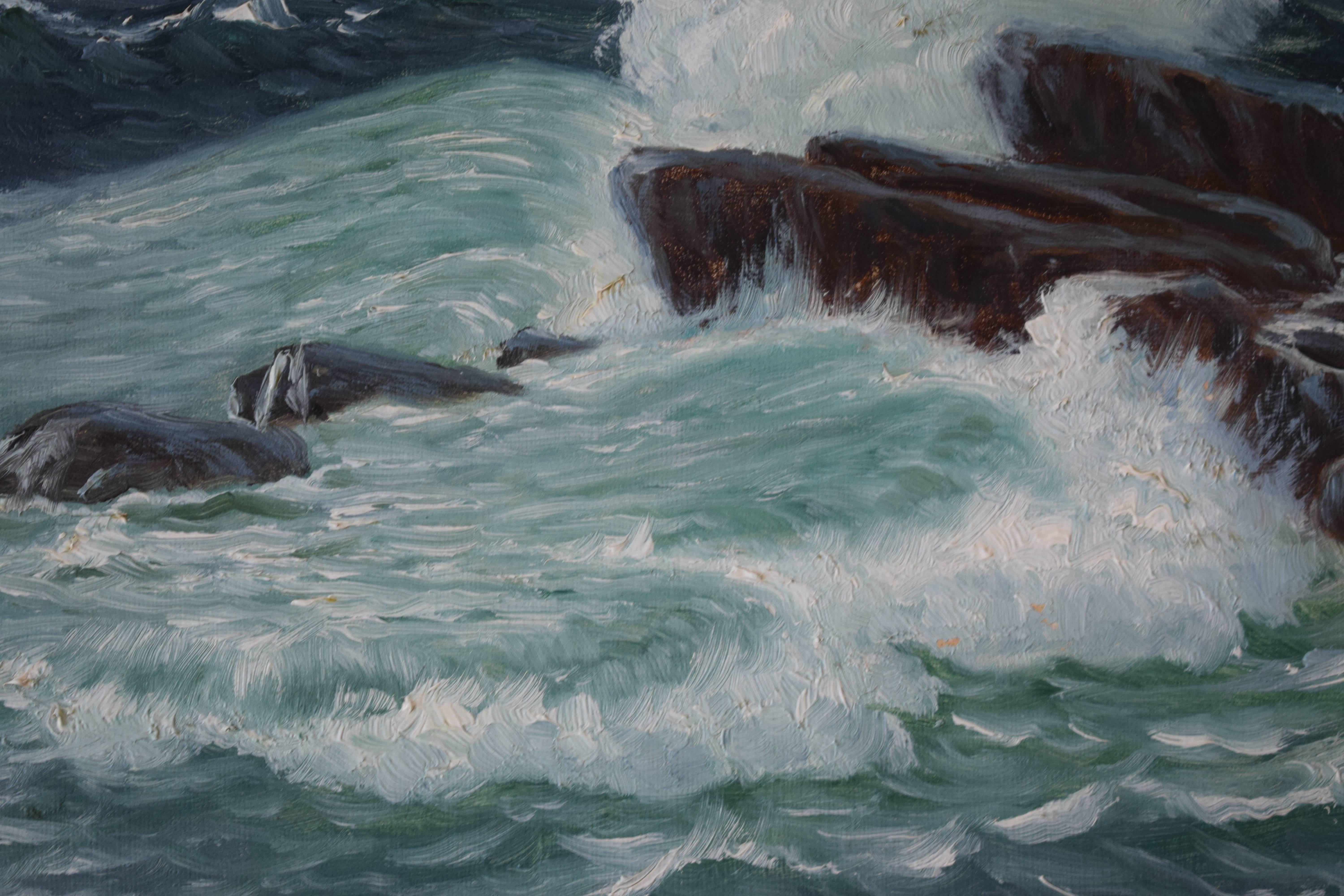 Gilt Early 20th Century Seascape Painting by Christian Blache, 1908