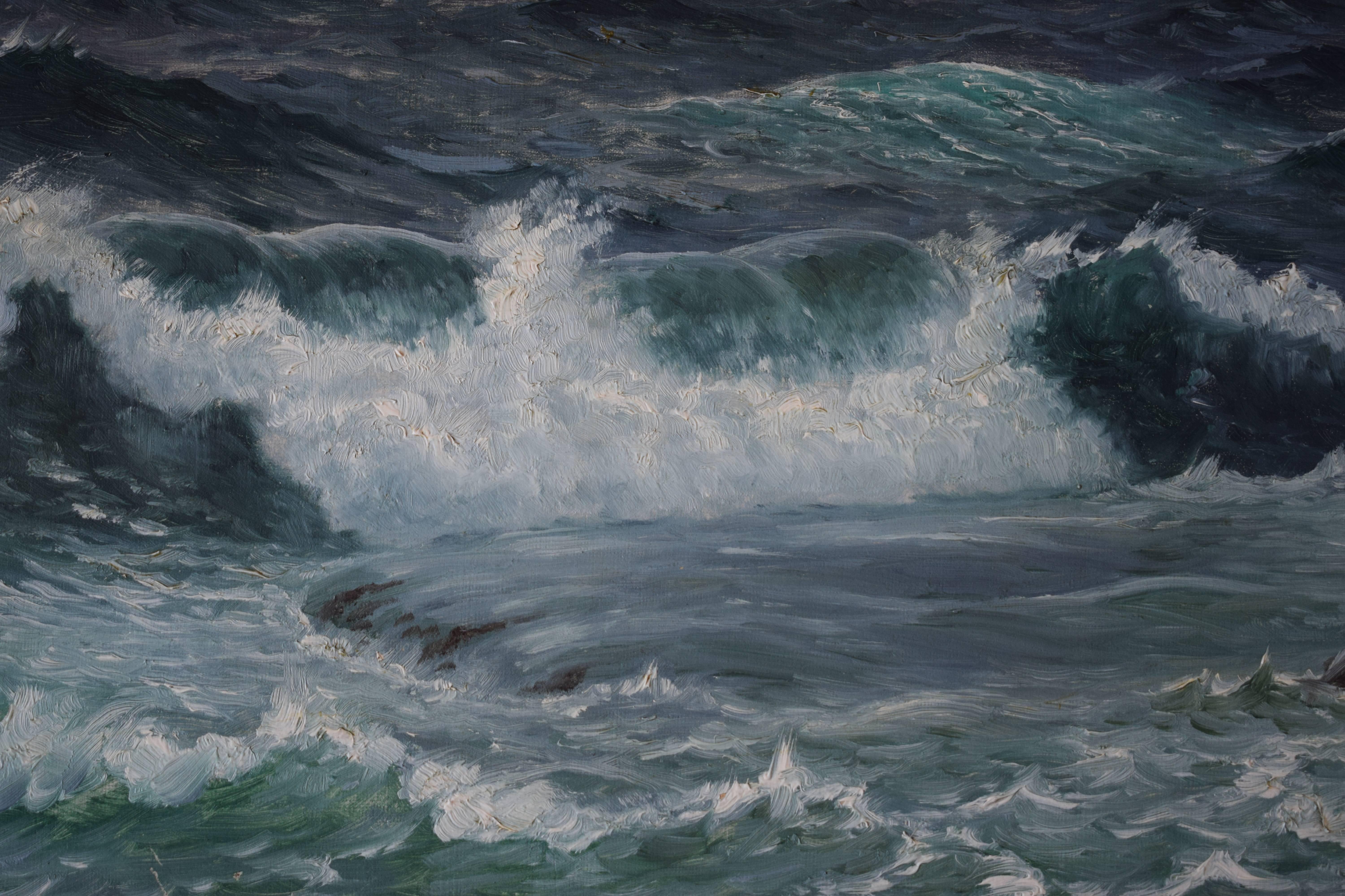 Early 20th Century Seascape Painting by Christian Blache, 1908 In Good Condition In Lyngby, DK