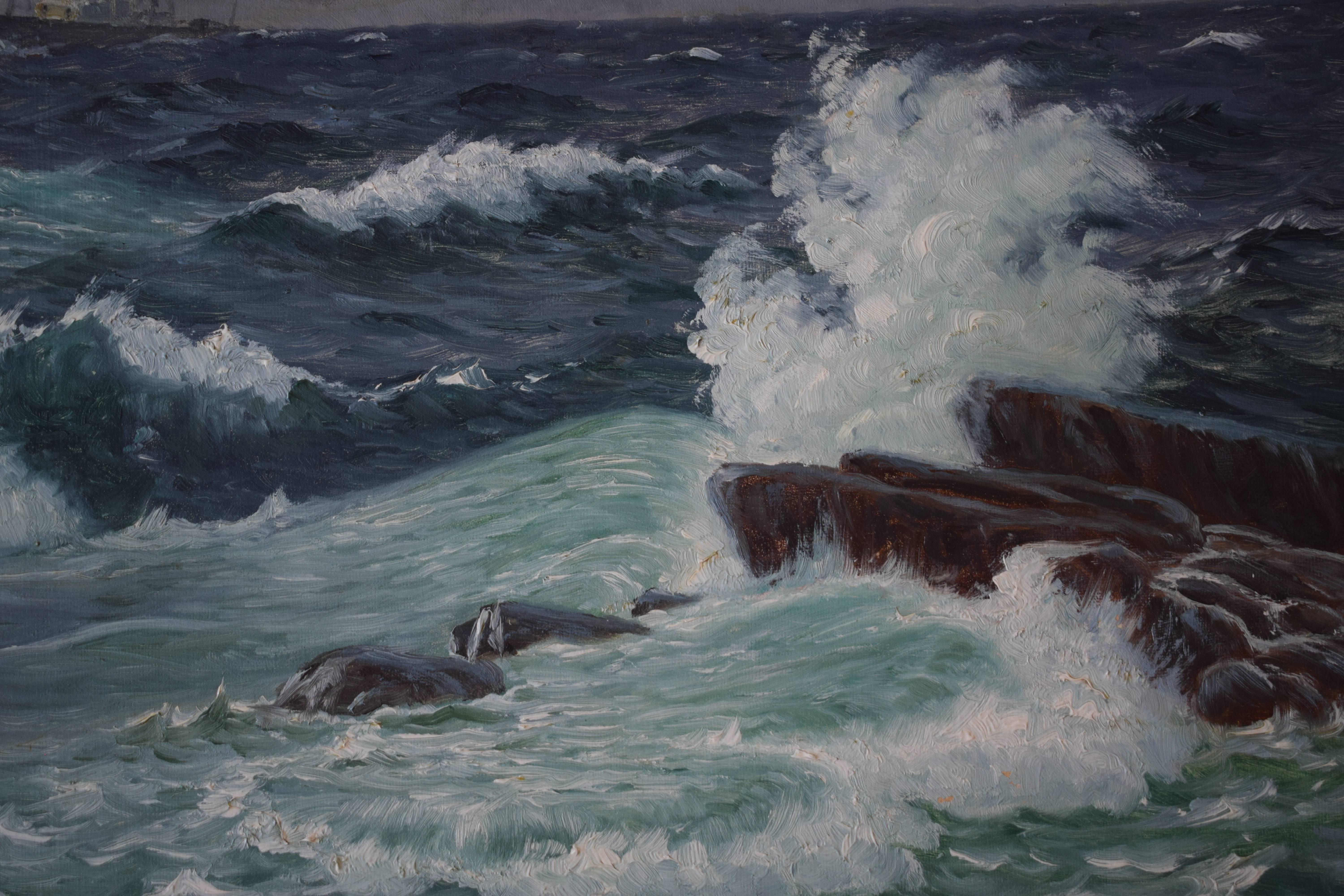 Canvas Early 20th Century Seascape Painting by Christian Blache, 1908