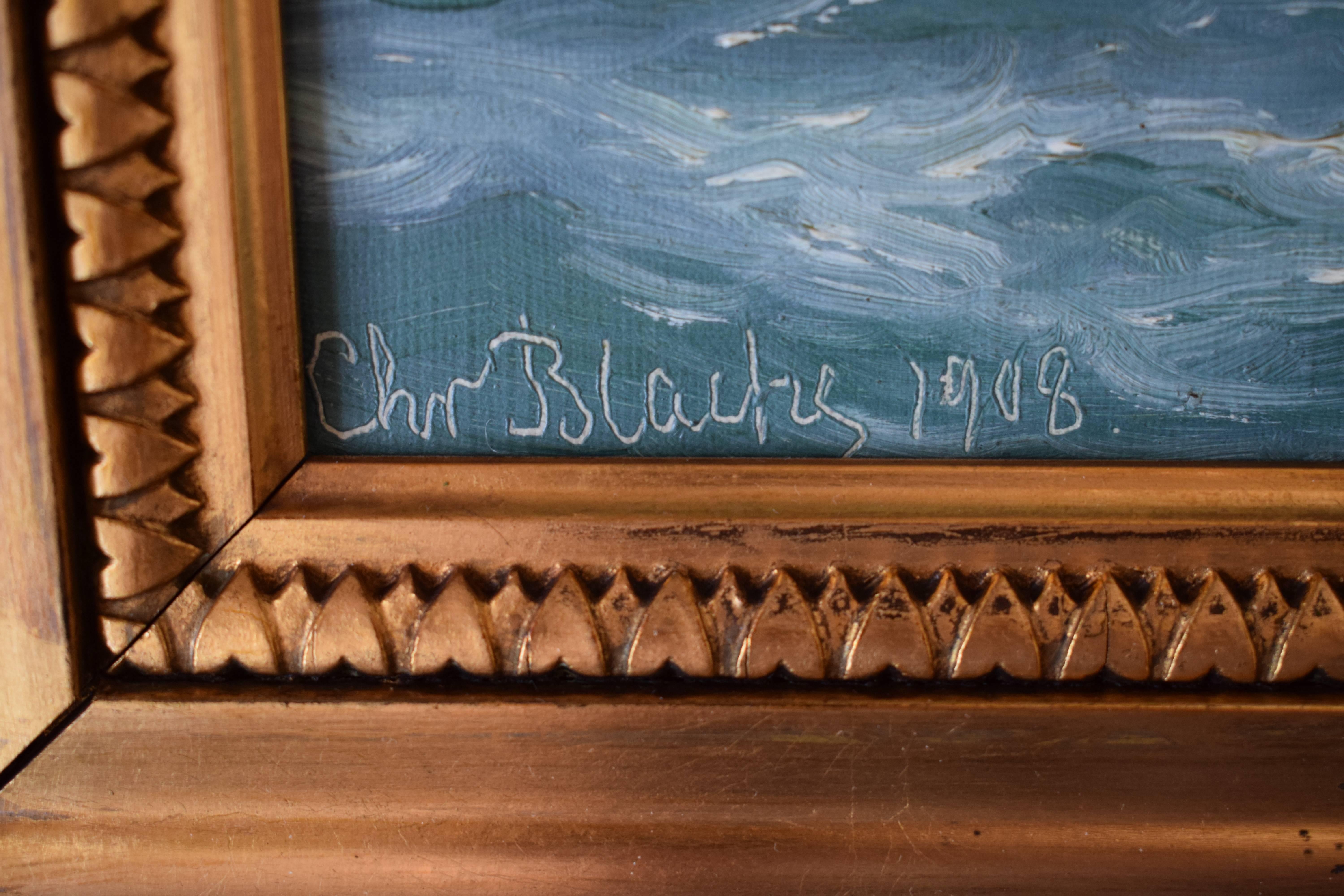 Early 20th Century Seascape Painting by Christian Blache, 1908 2