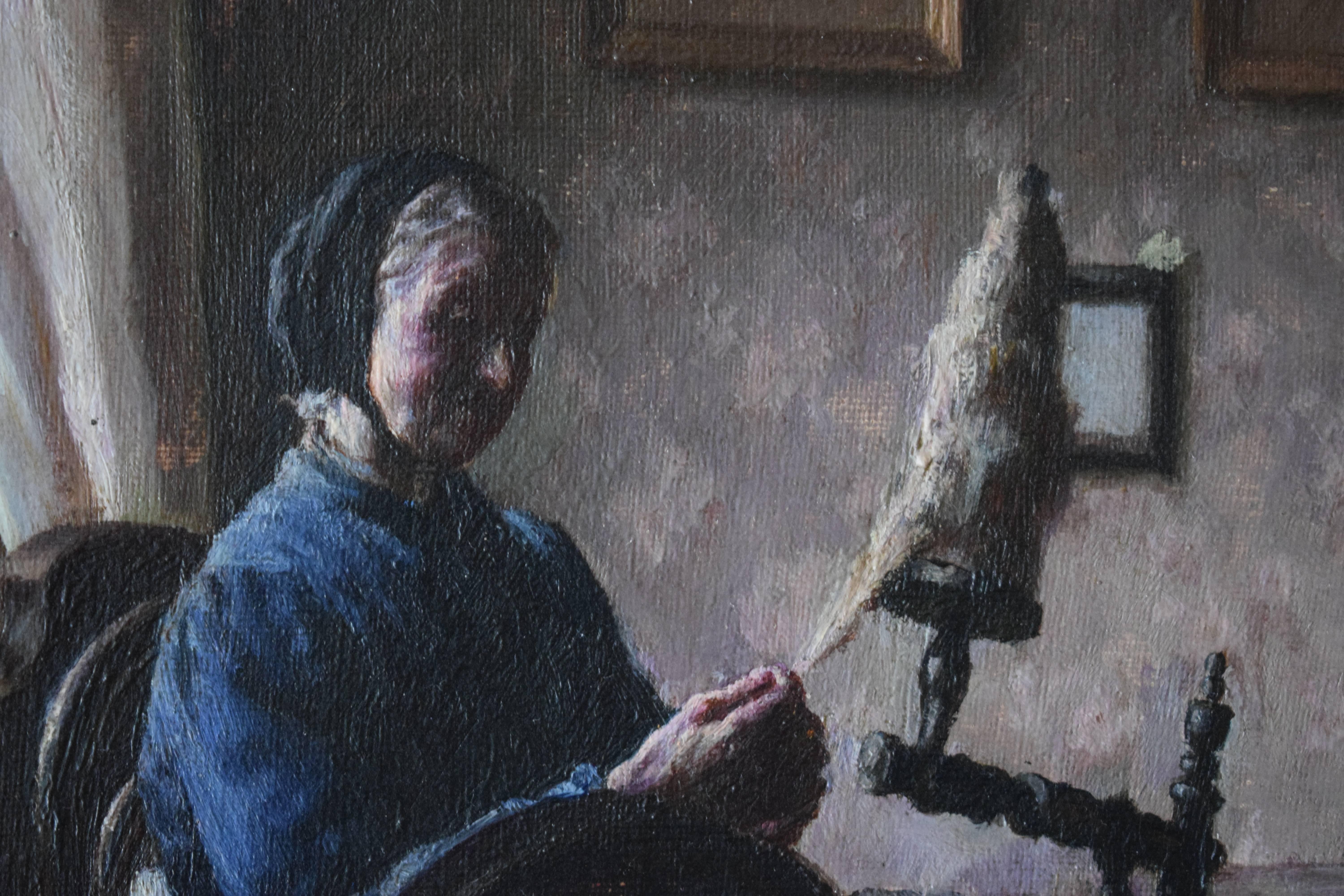 Other Early 20th Century, Elderly Woman by the Spinning Wheel by Sophus Vermehren For Sale